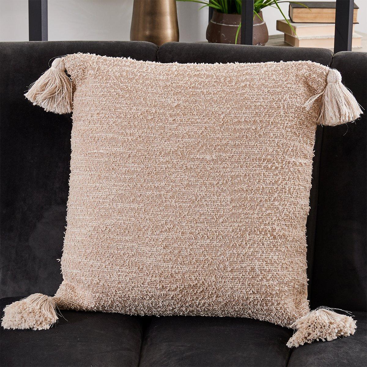 Semolina Textured Faux Fur Square Throw Pillow