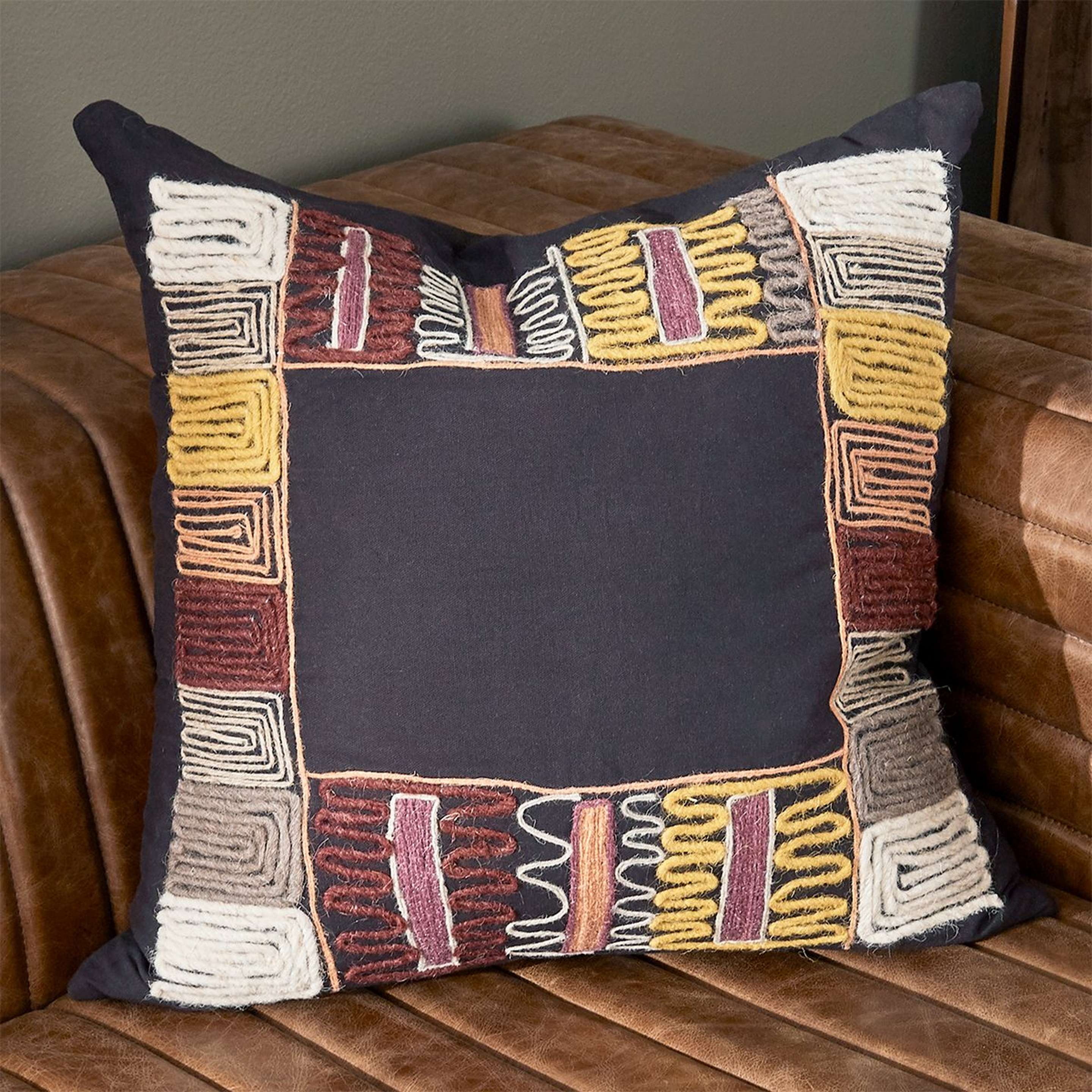 A Flare Embroidered Pillow with Black / Multi - Down color