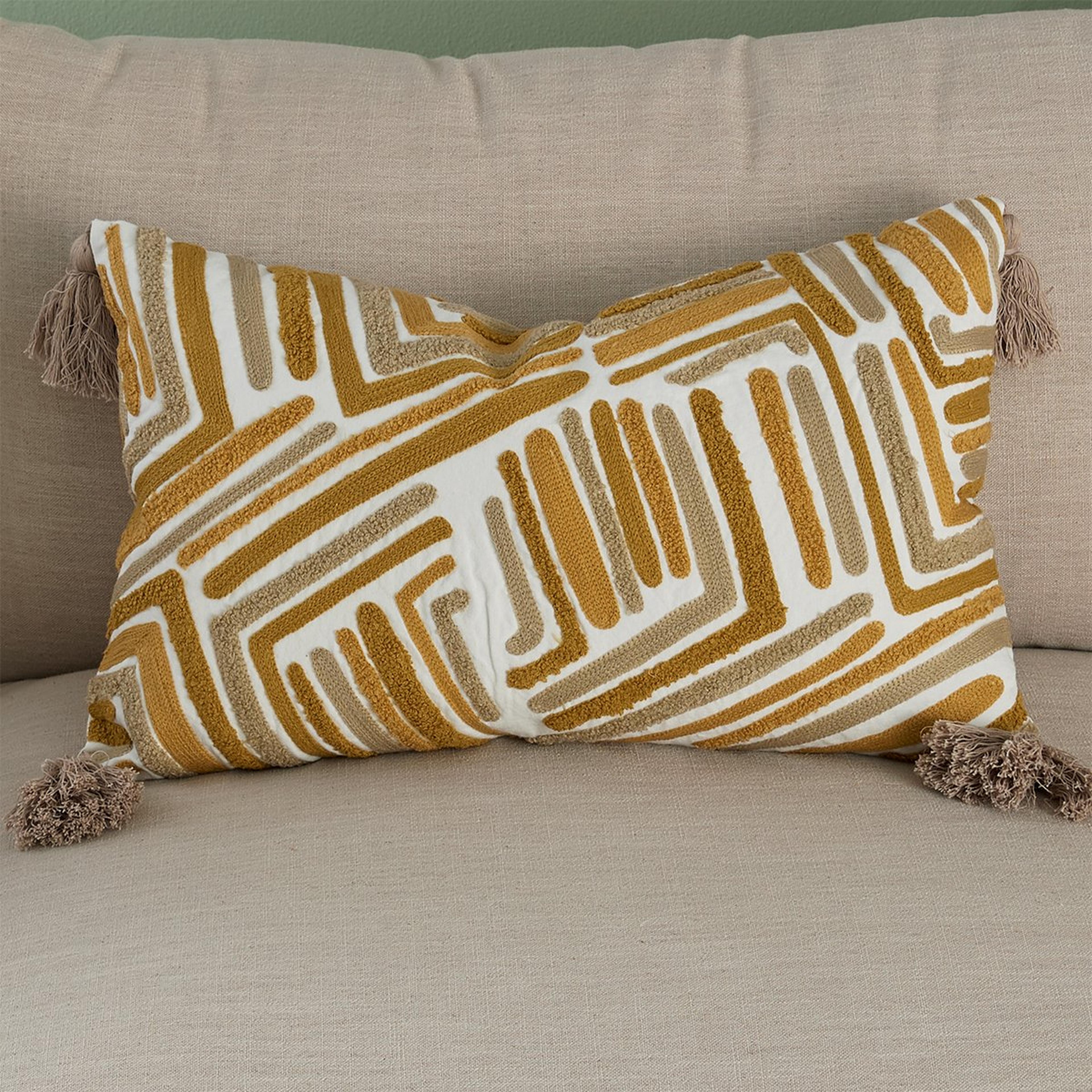 A Sunlit Tassel Pillow with Gold / Beige / Cream - Poly color