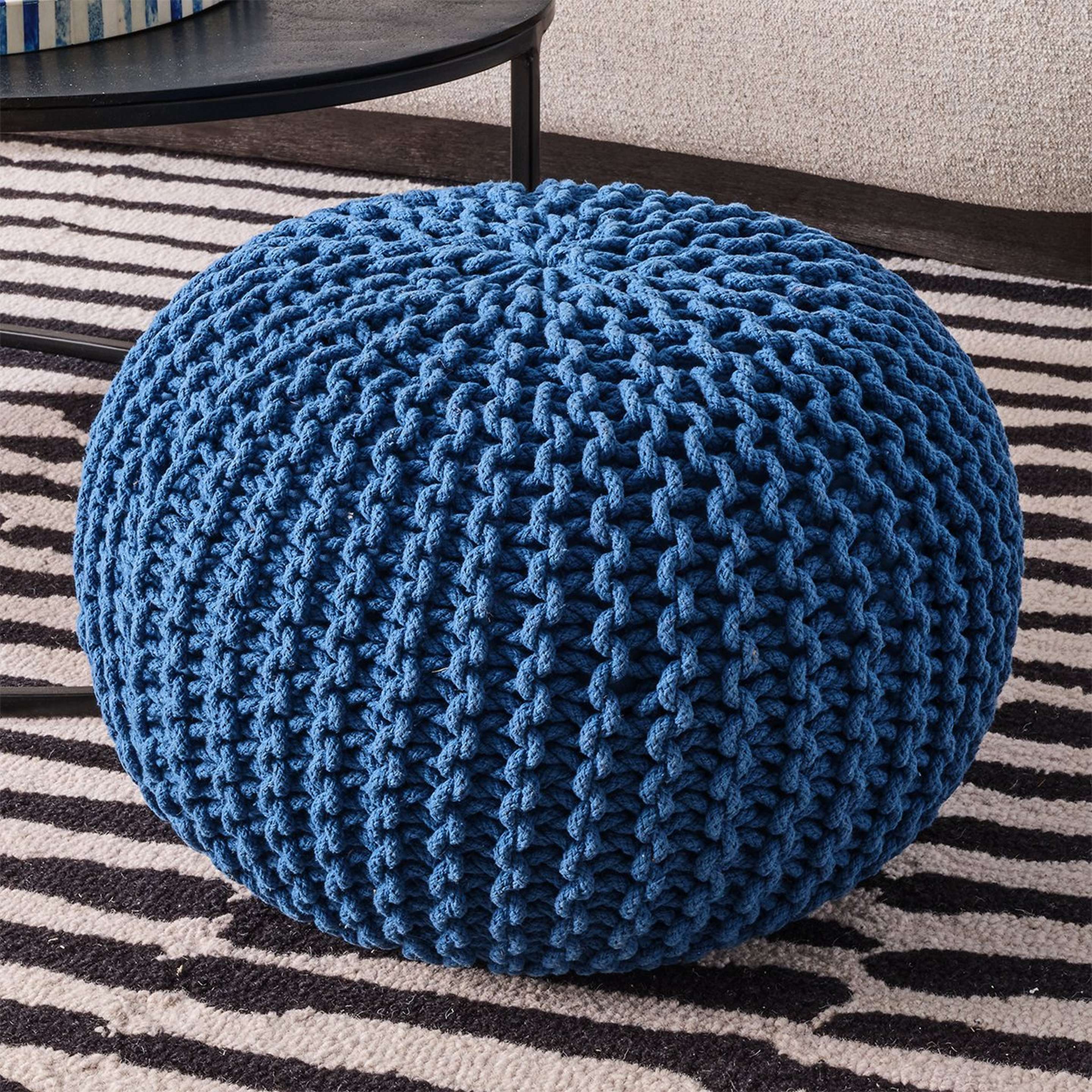 A Turko Pouf with Blue Knit Rope color