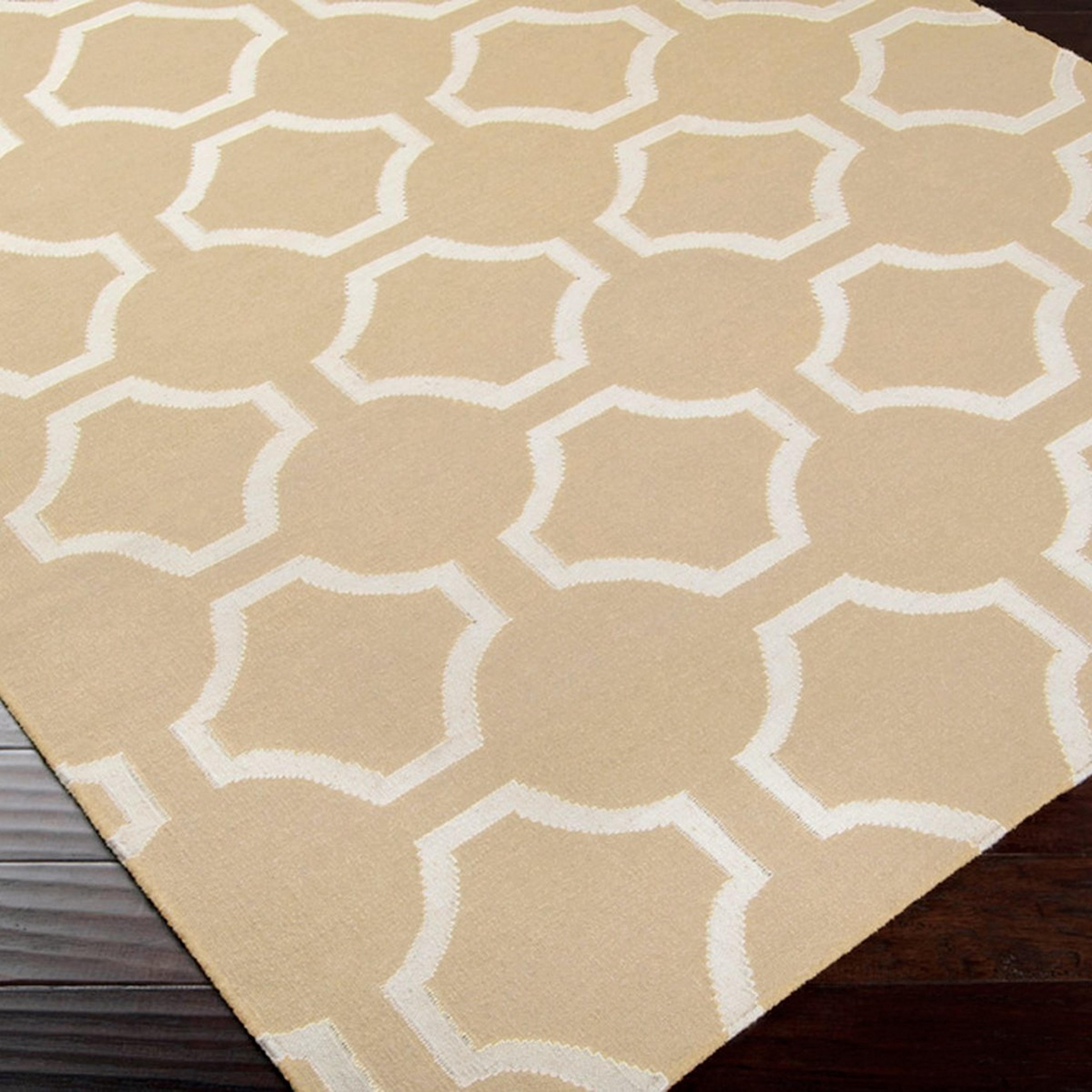 A Connect the Dots Dhurrie Rug with Sand & Cream color