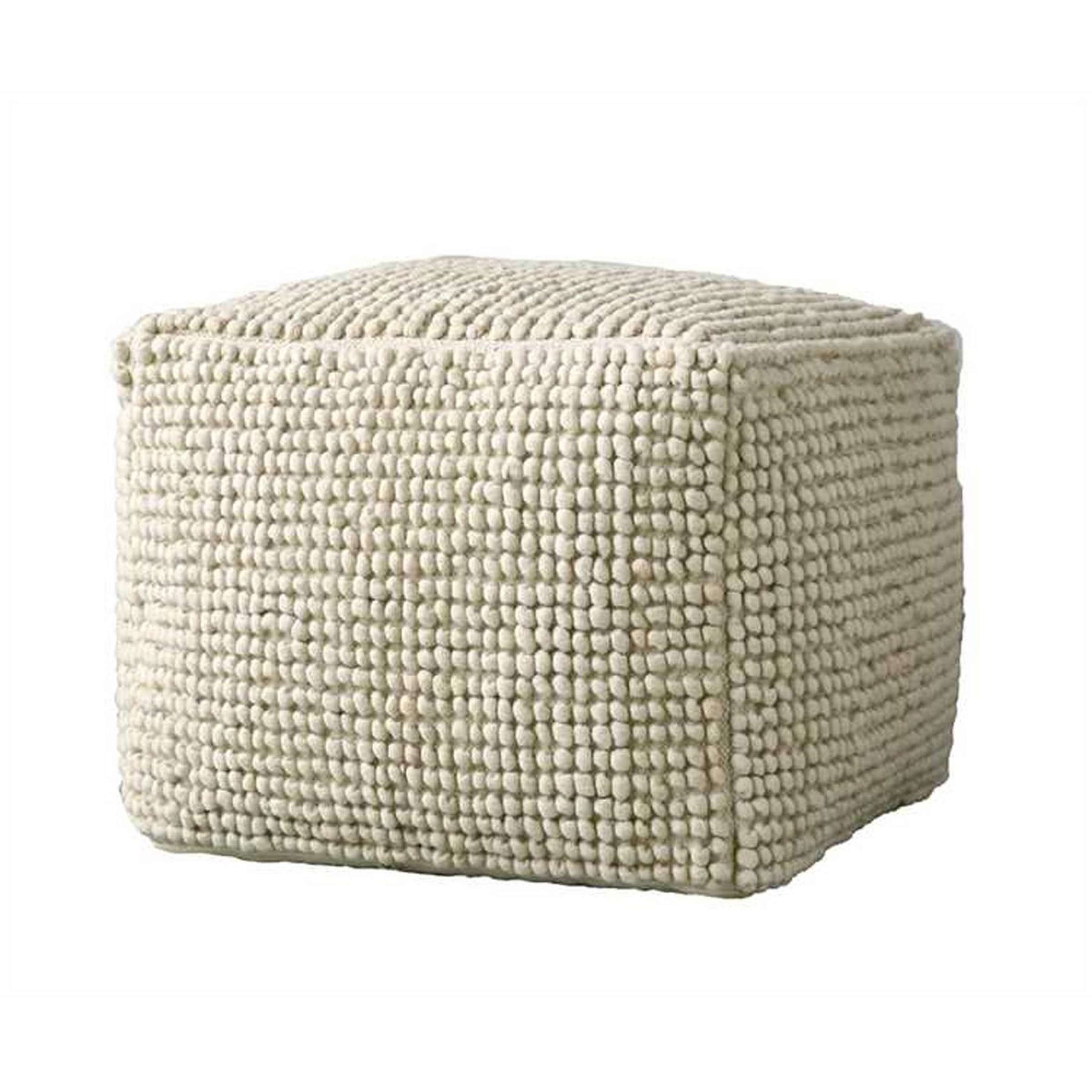 A Textured Wool Pouf with Cream color