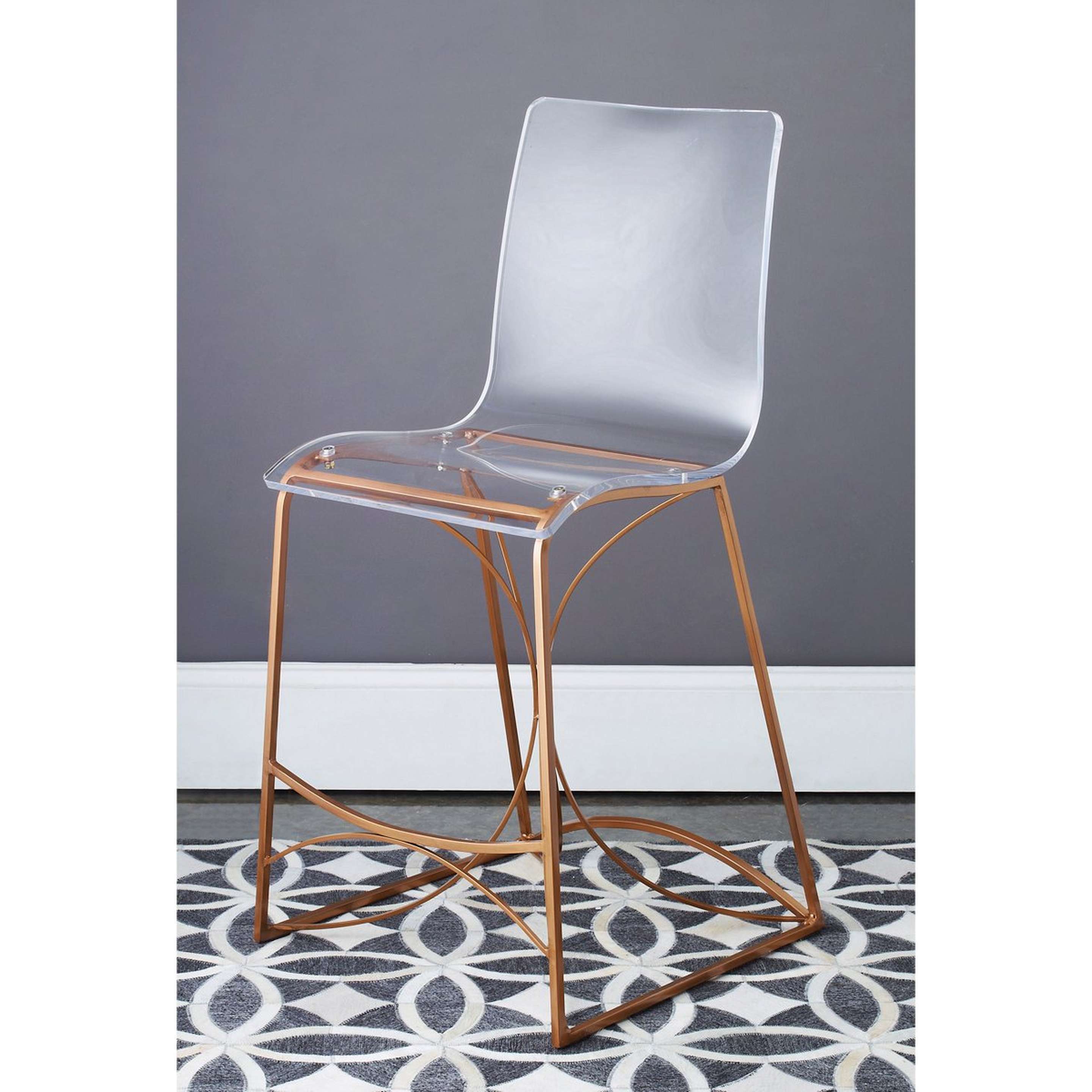 A Bardot Lucite Curve Counter Stool with Gold color