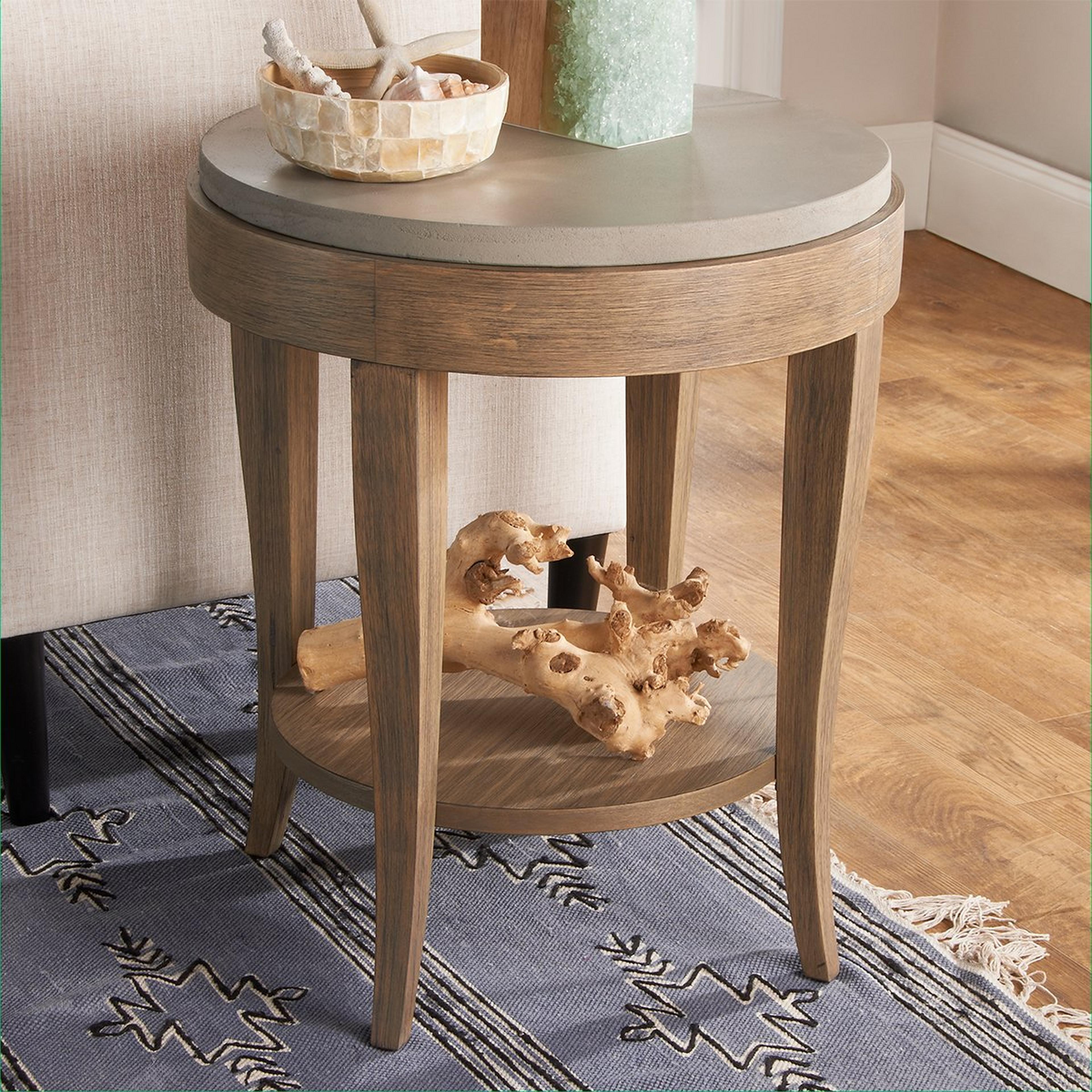 Concrete and Birch Wood Round Side Table