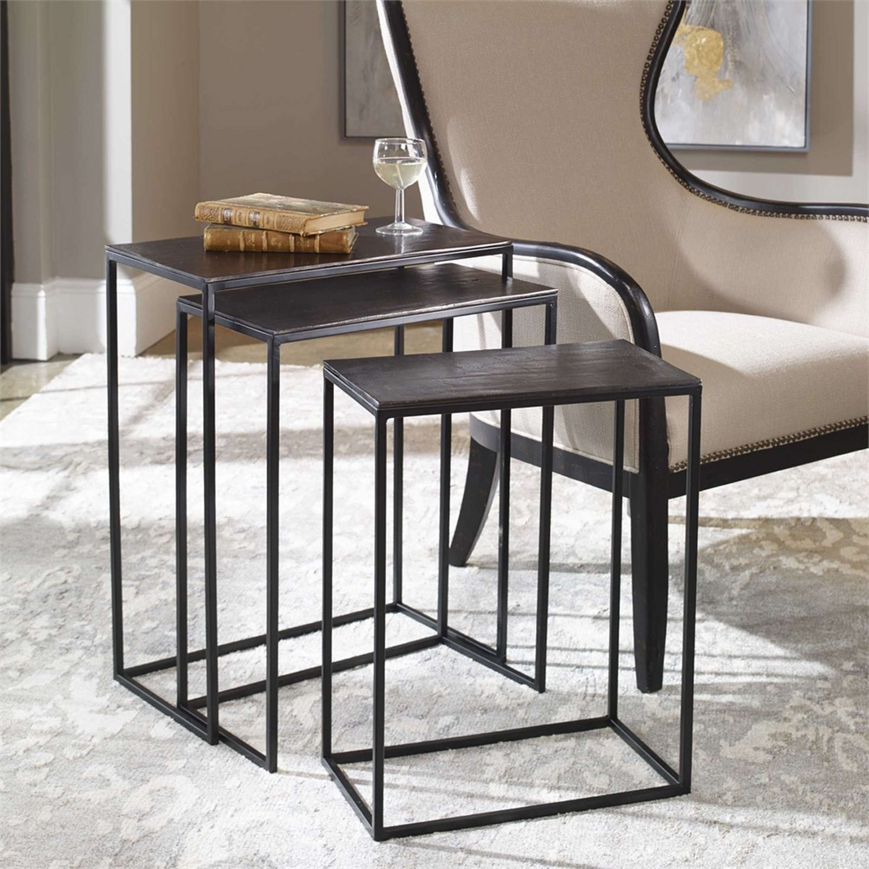 A Boxed Nesting Tables - Set of 3 with Black Iron color