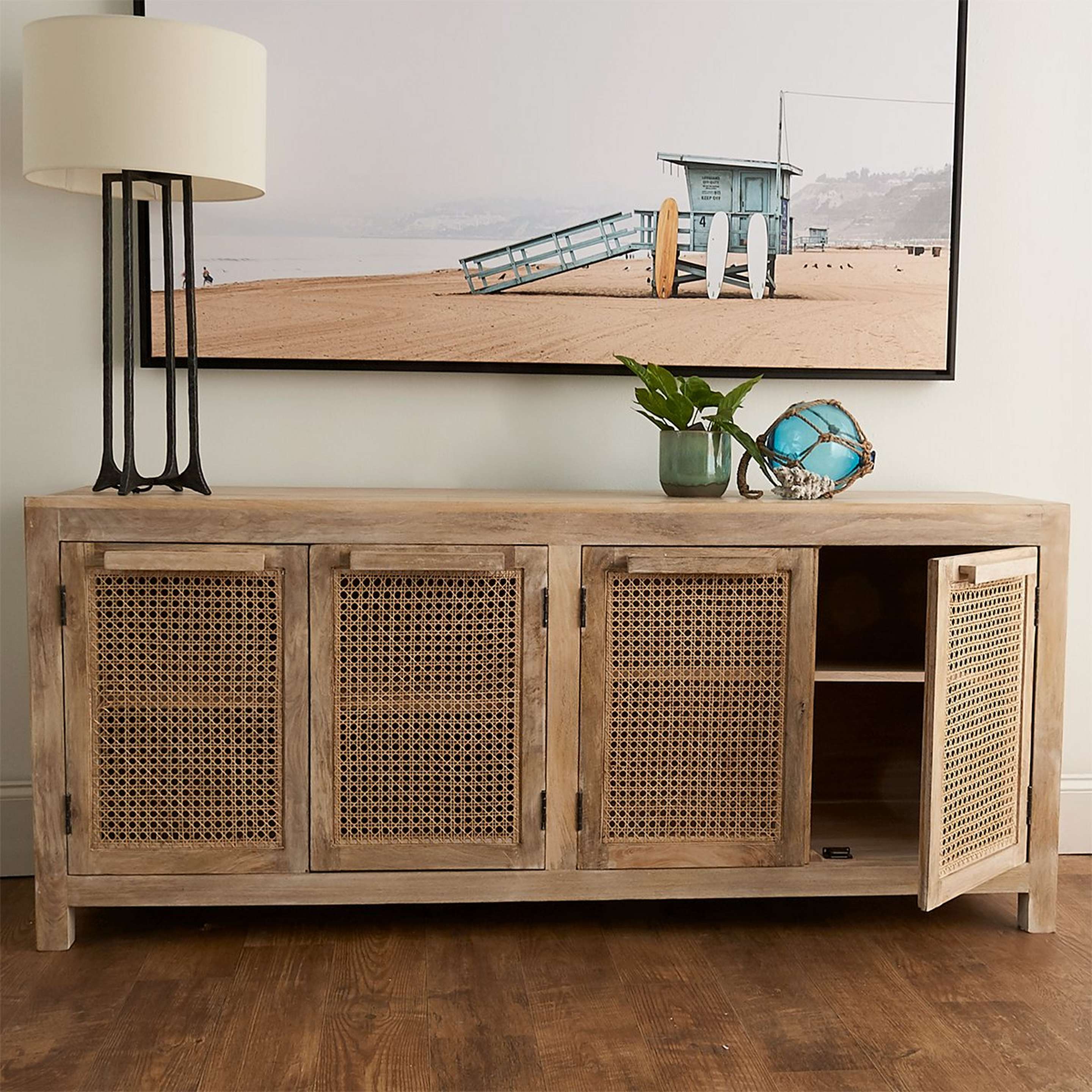 Distressed Cane Cabinet