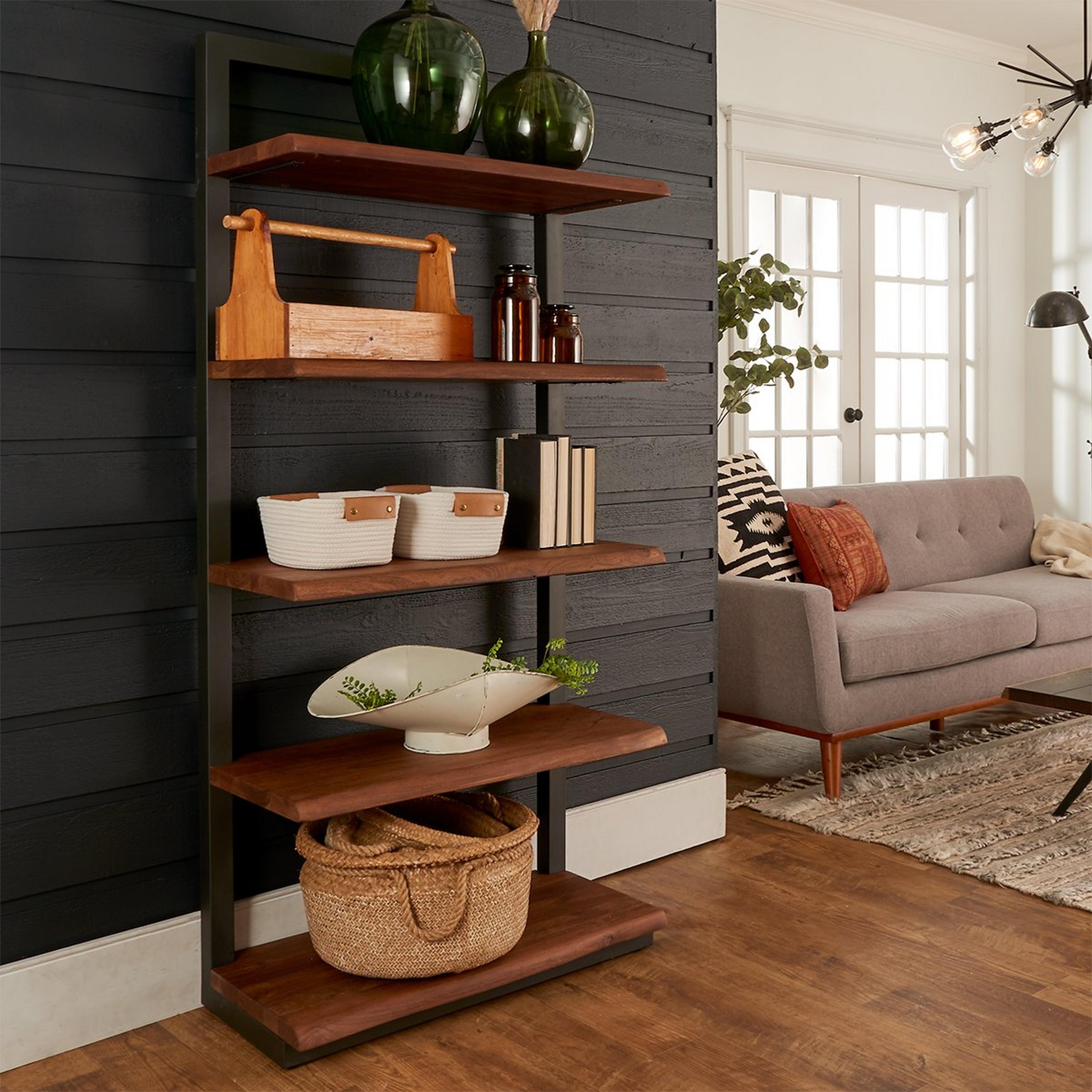 A Floating Live Edge Shelf with Iron / Natural  color