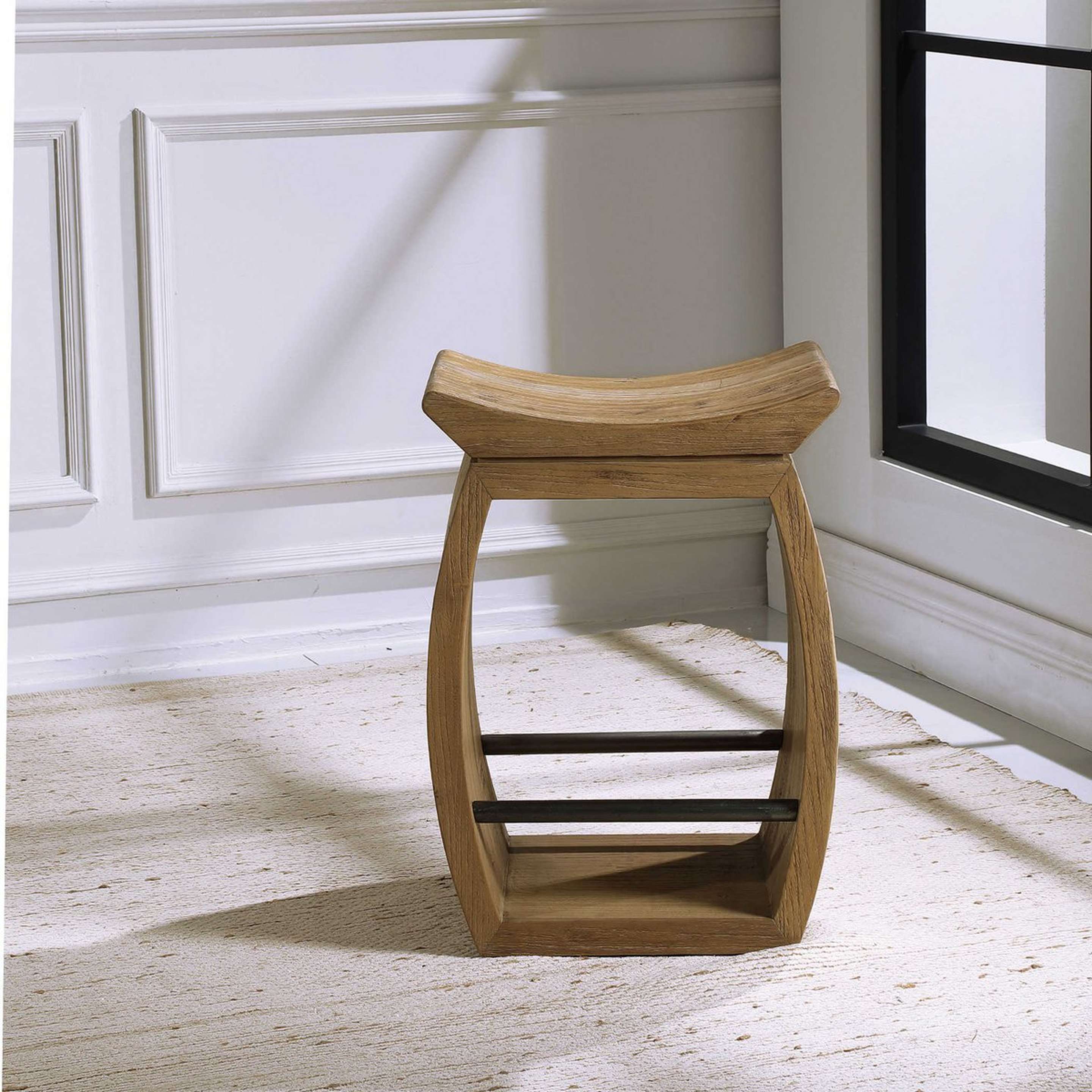 A Reclaimed Elk Stool with Light Wood / Dark Steel color