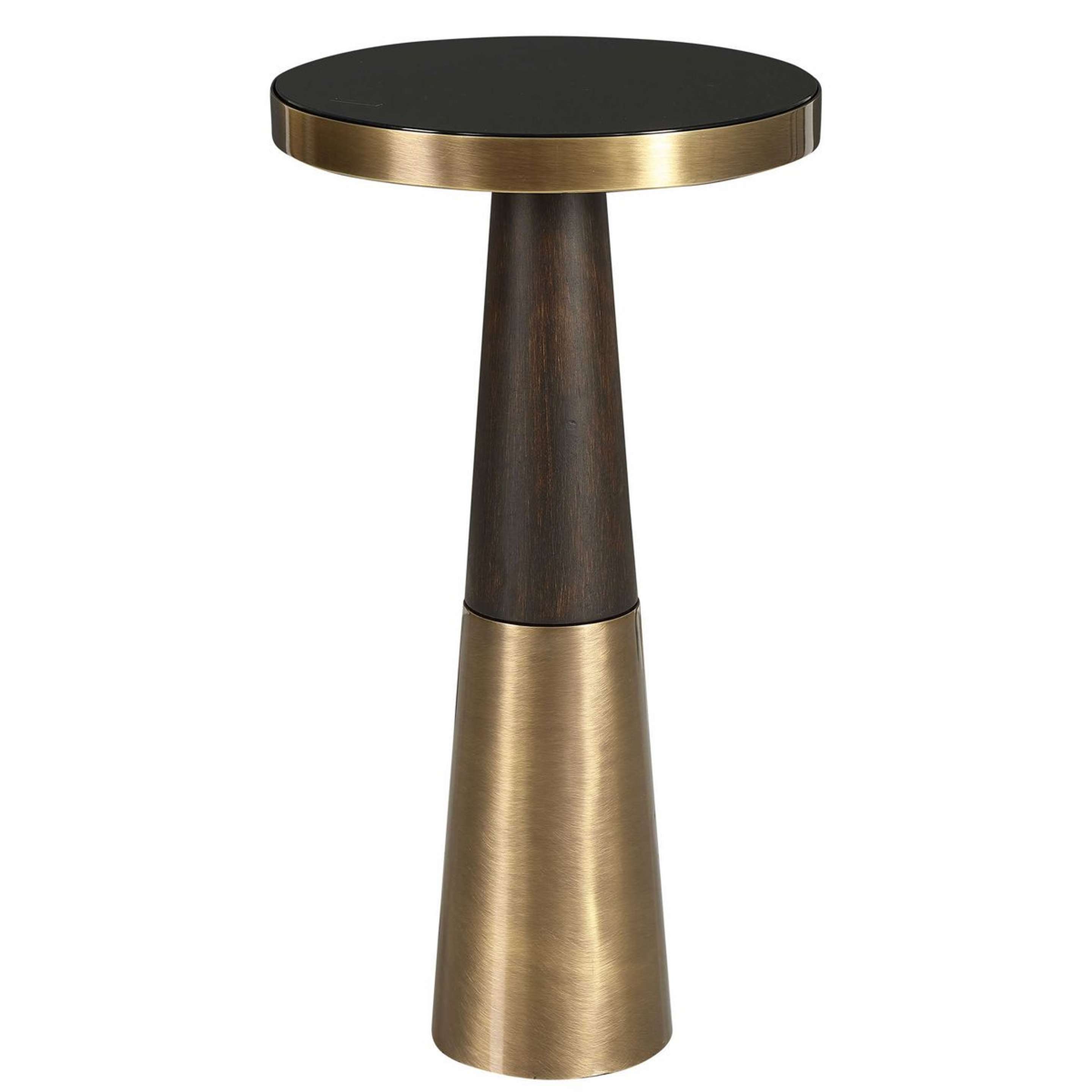 A Laurent Accent Table with Brushed Brass / Dark Wood / Black Glass color