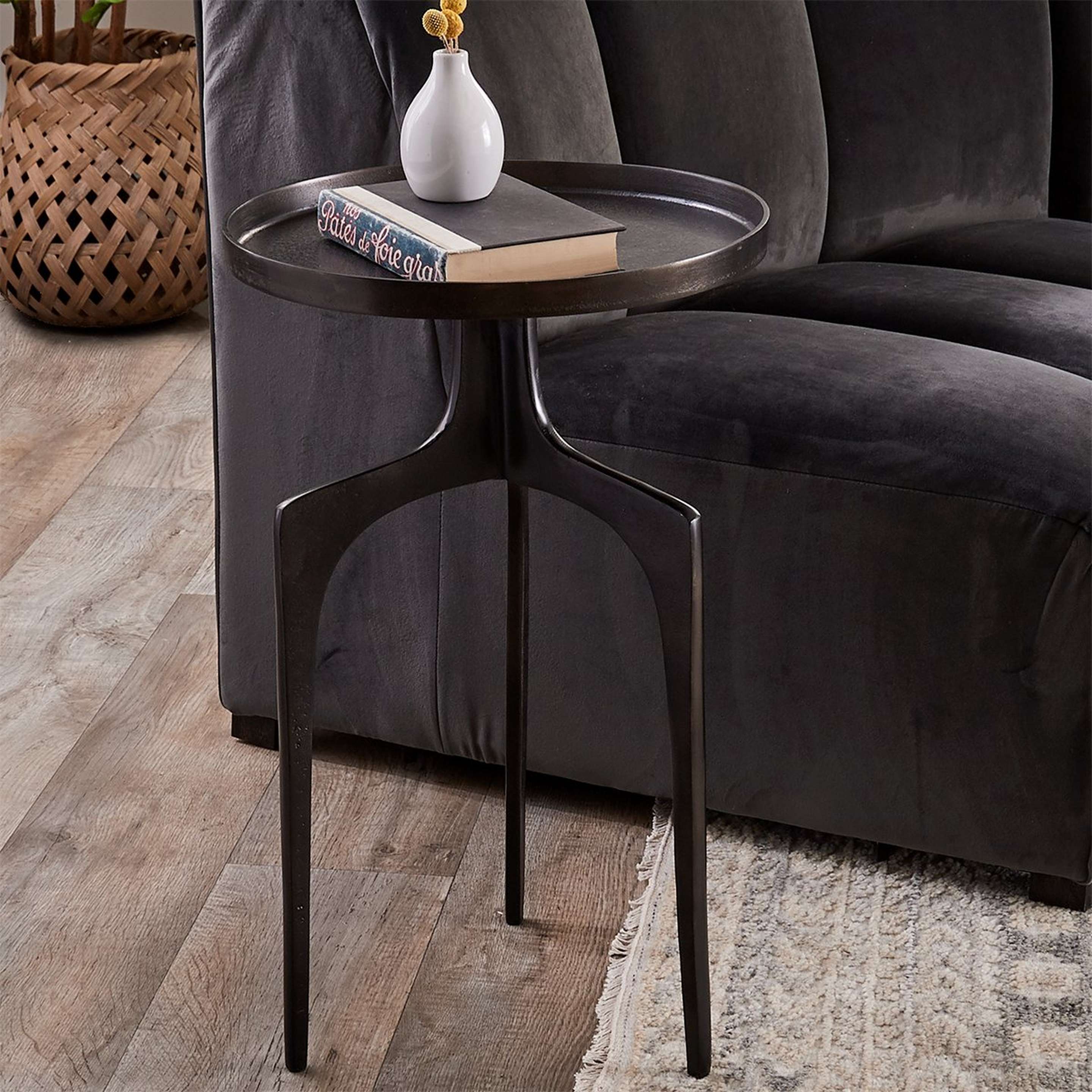 A Electroplate End Table with Textured Dark Bronze color