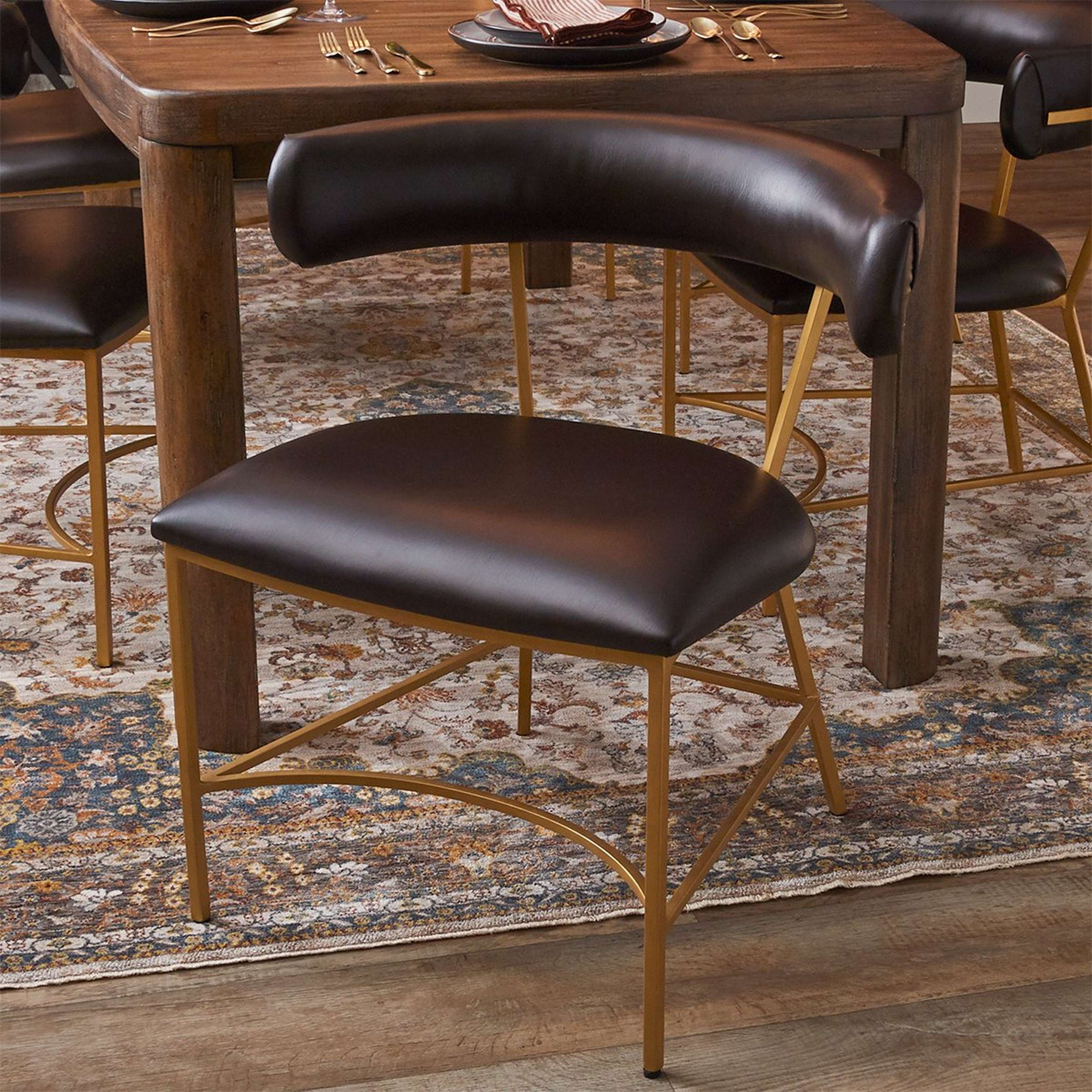 A Mid-Century Chic Dining Chair with Gold / Brownest Black Faux Leather color