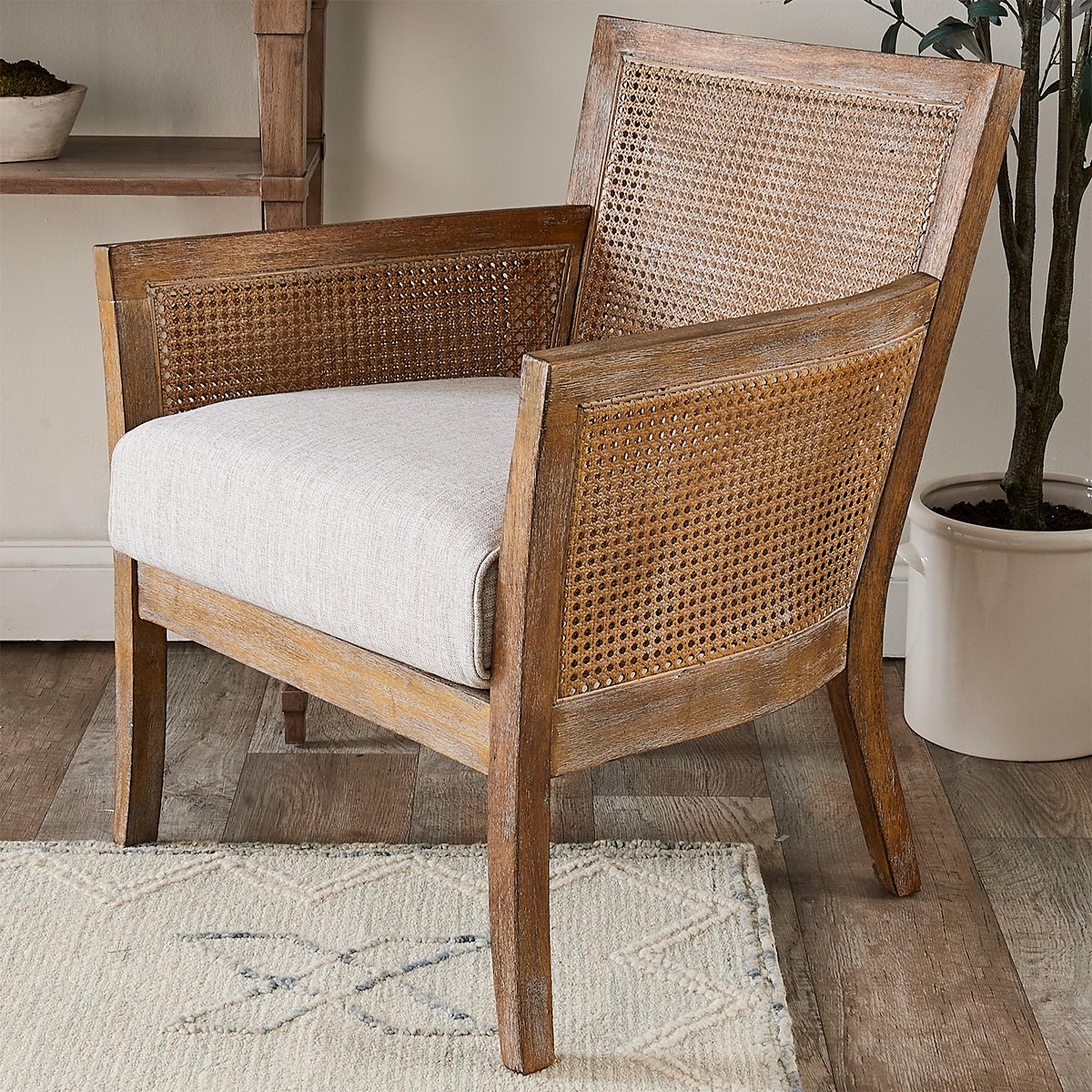 A Thatcher Chair with Distressed Natural Wood / Beige / Rattan color