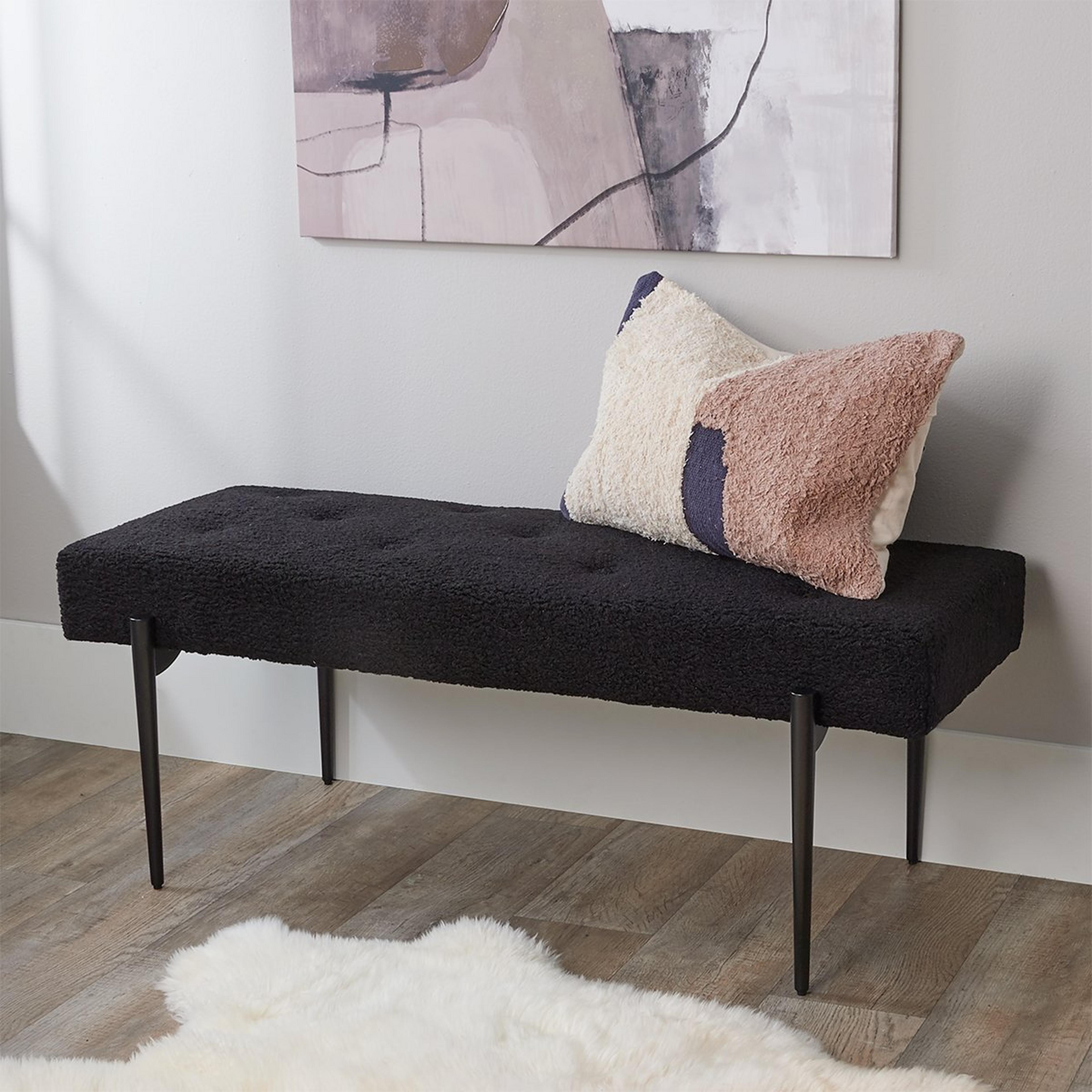 A Mishka Tufted Bench with Black Faux Shearling / Satin Black Finished Stainless Steel  color