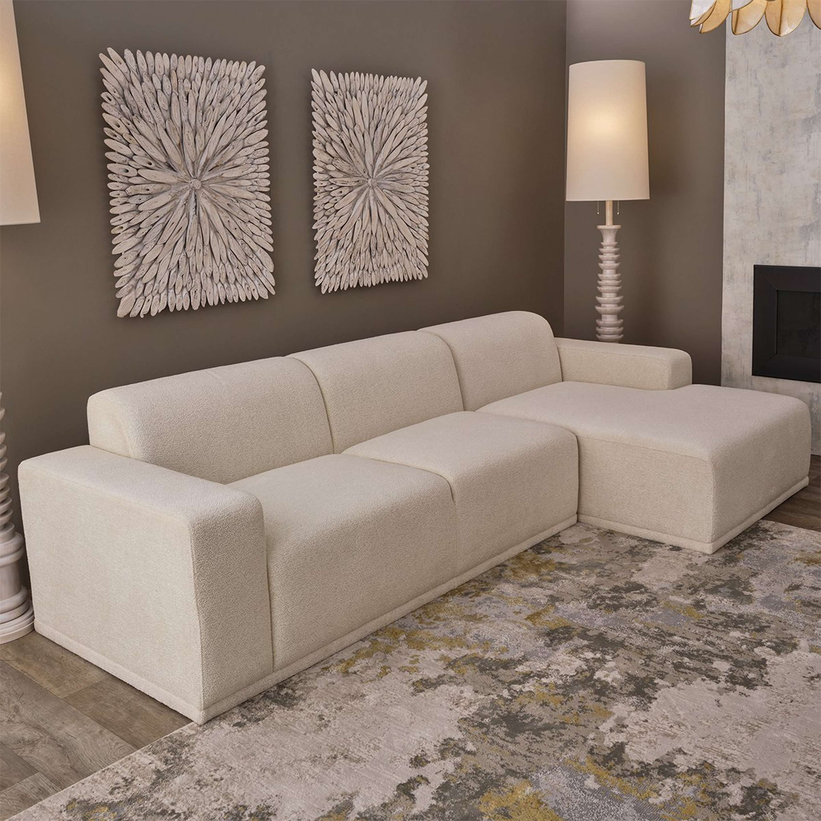 A Adriano Left Sectional Sofa - Boucle with White Boucle Upholstery color