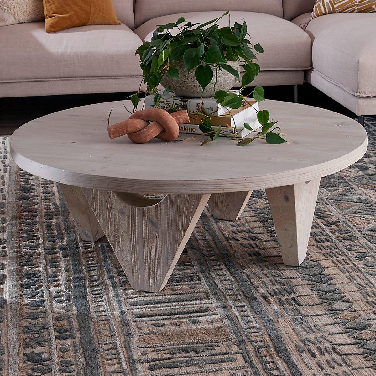 Whitewashed wood online round coffee table