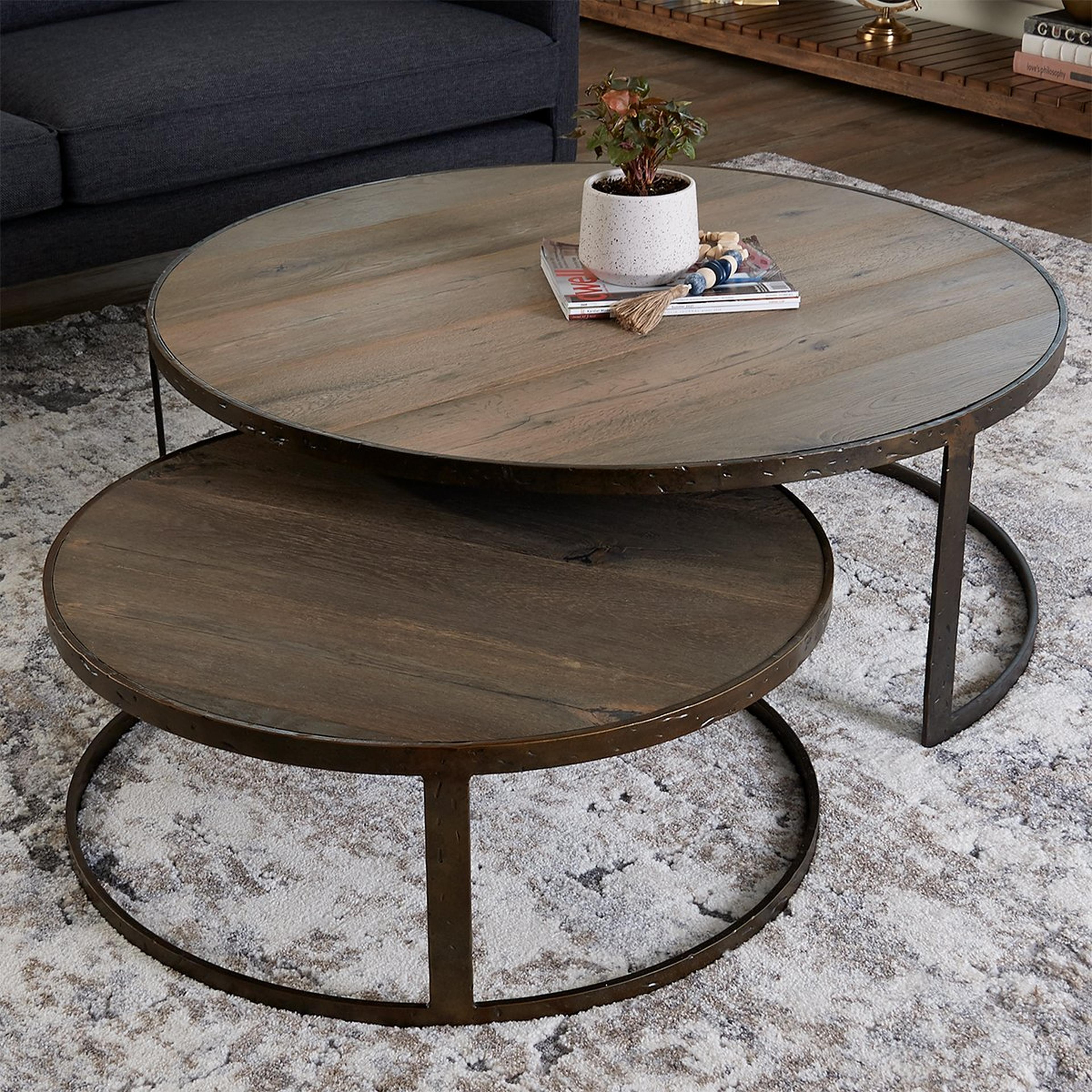 A Arielle Nesting Coffee Tables with Rustic Wood / Warm Distressed Iron  color