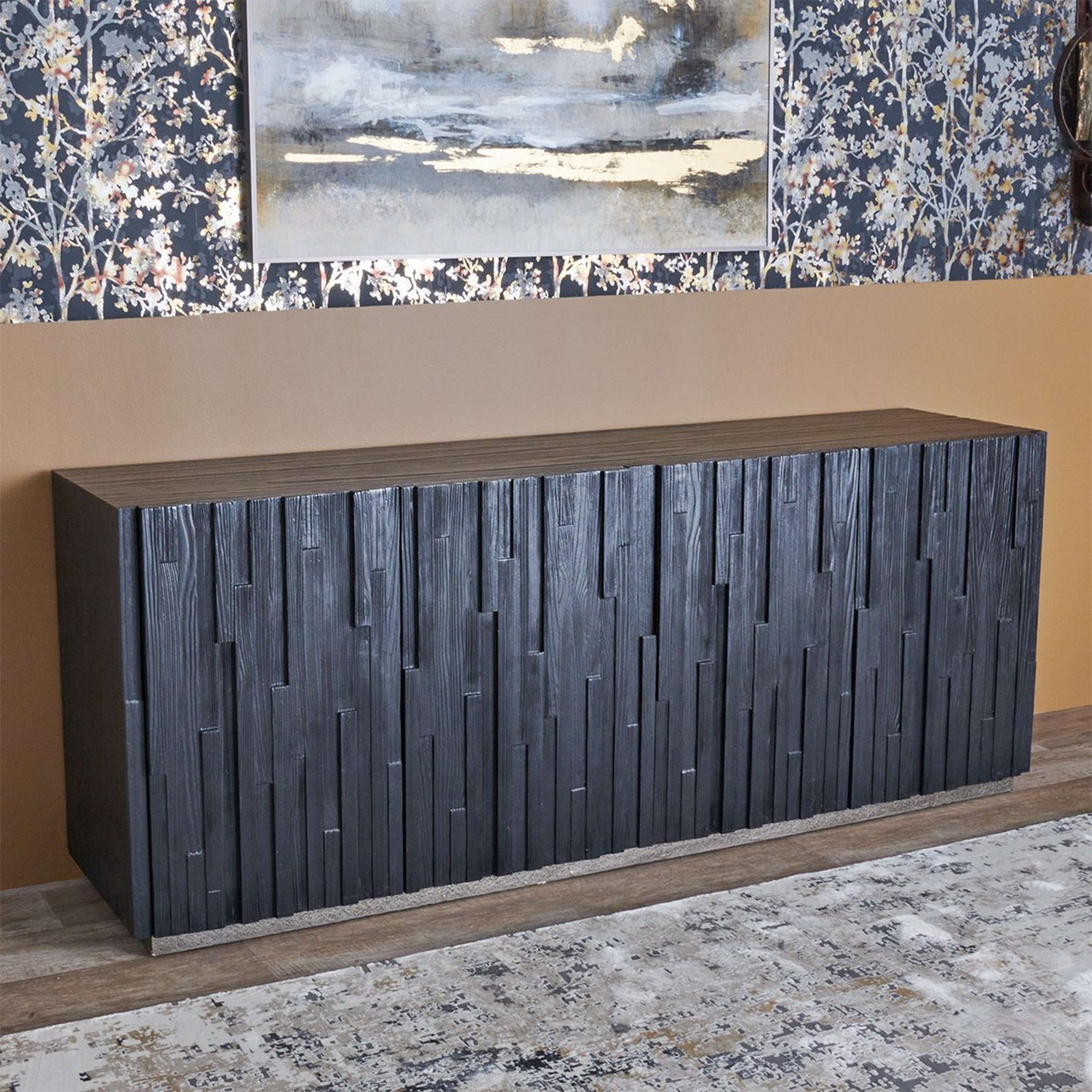 A Bandura Sideboard with Charred Black Wood / Pewter Accent color