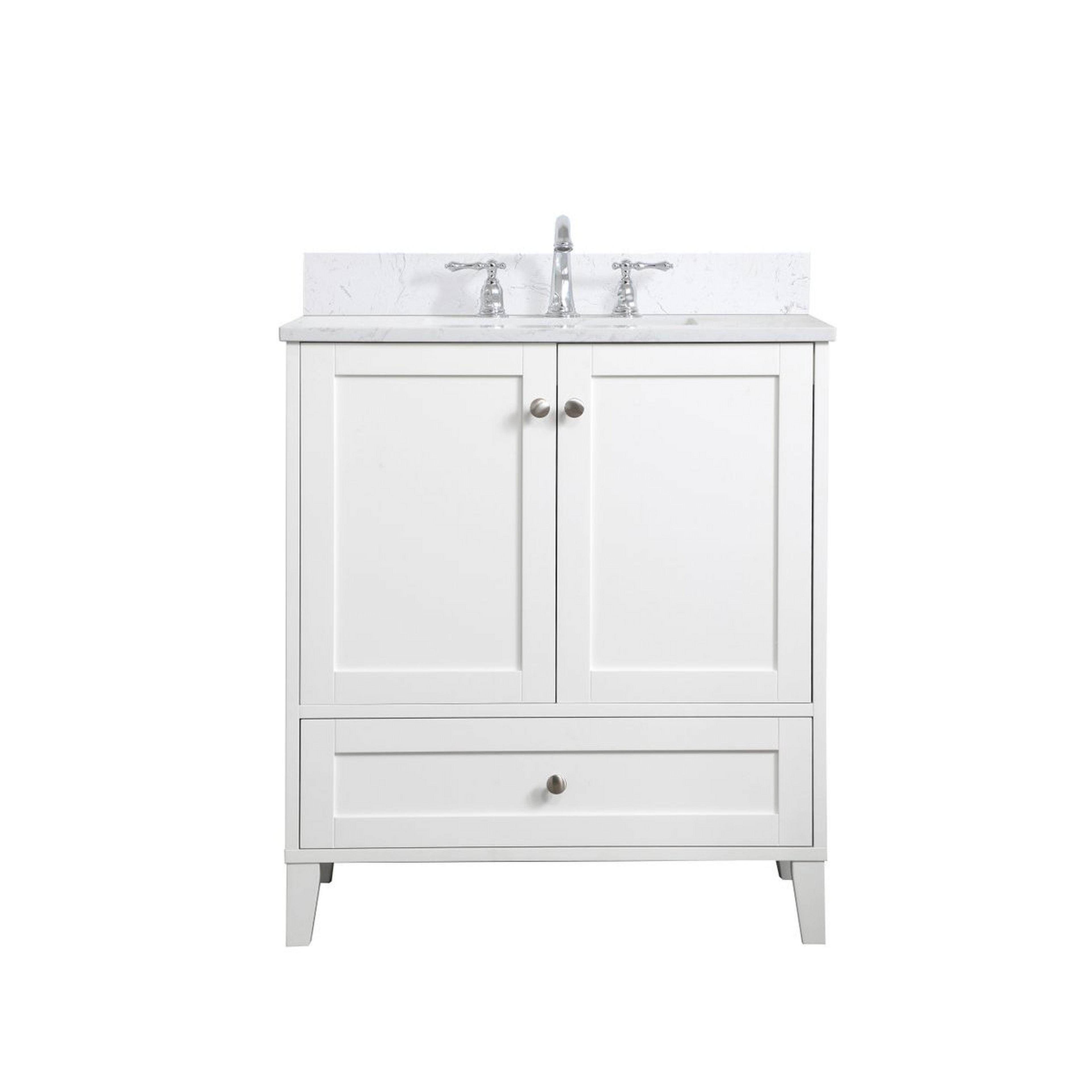 A Fairlington 30" Vanity with White / Calacatta Quartz / Brushed Nickel Hardware color