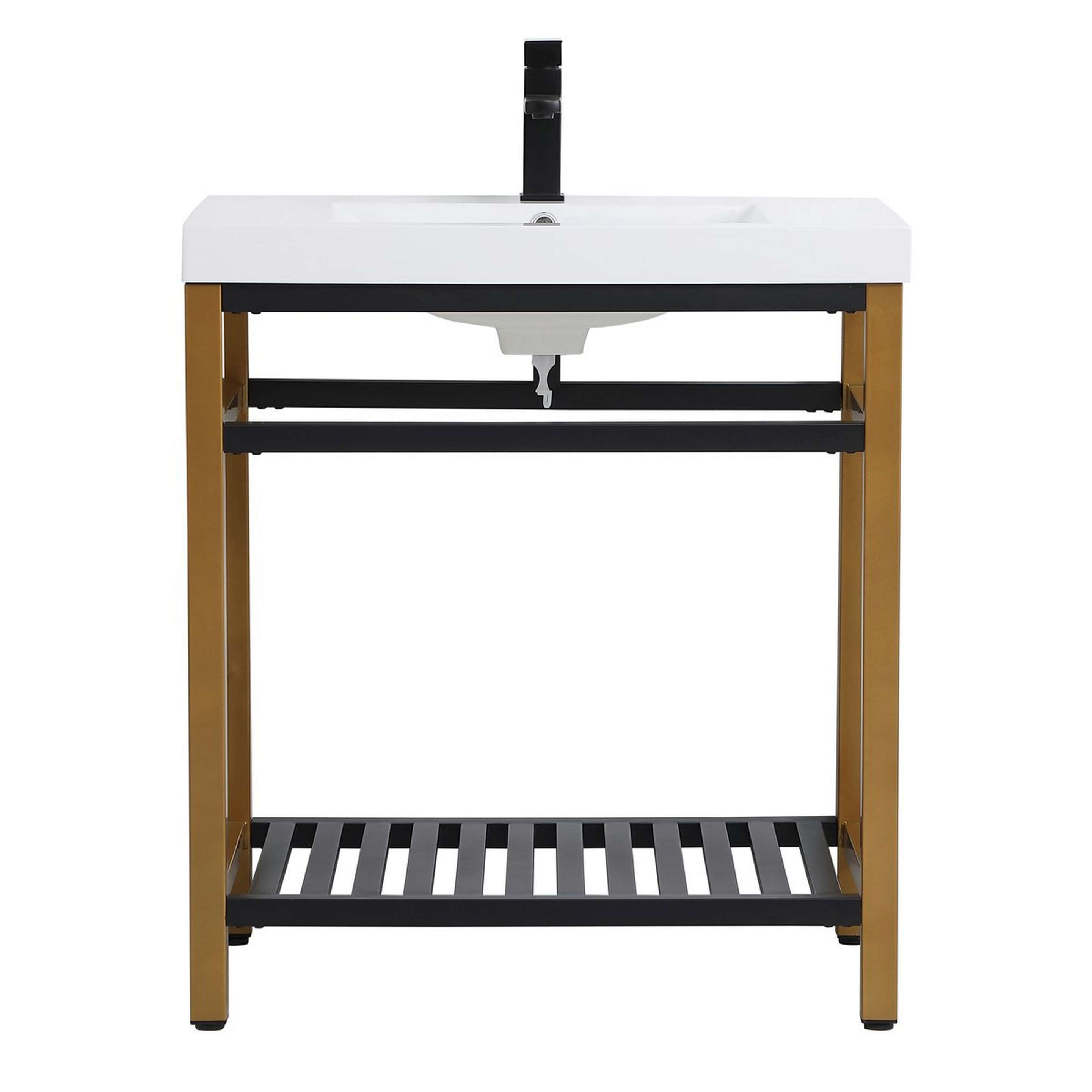 A Foster 30" Bath Vanity with Gold / Black Iron / White color