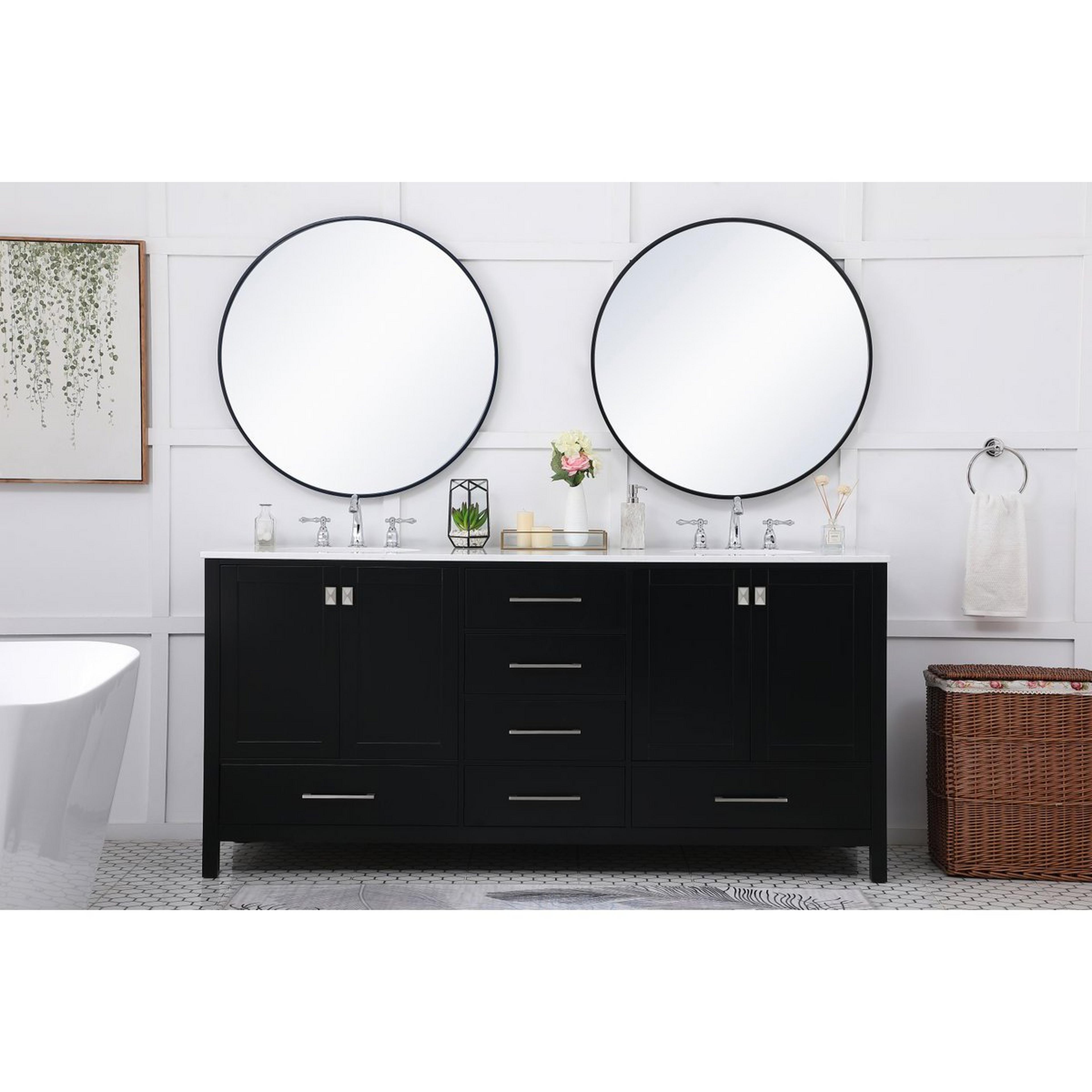 A Georgetown 72" Double Vanity with Black / Calacatta Quartz / Brushed Nickel Hardware color