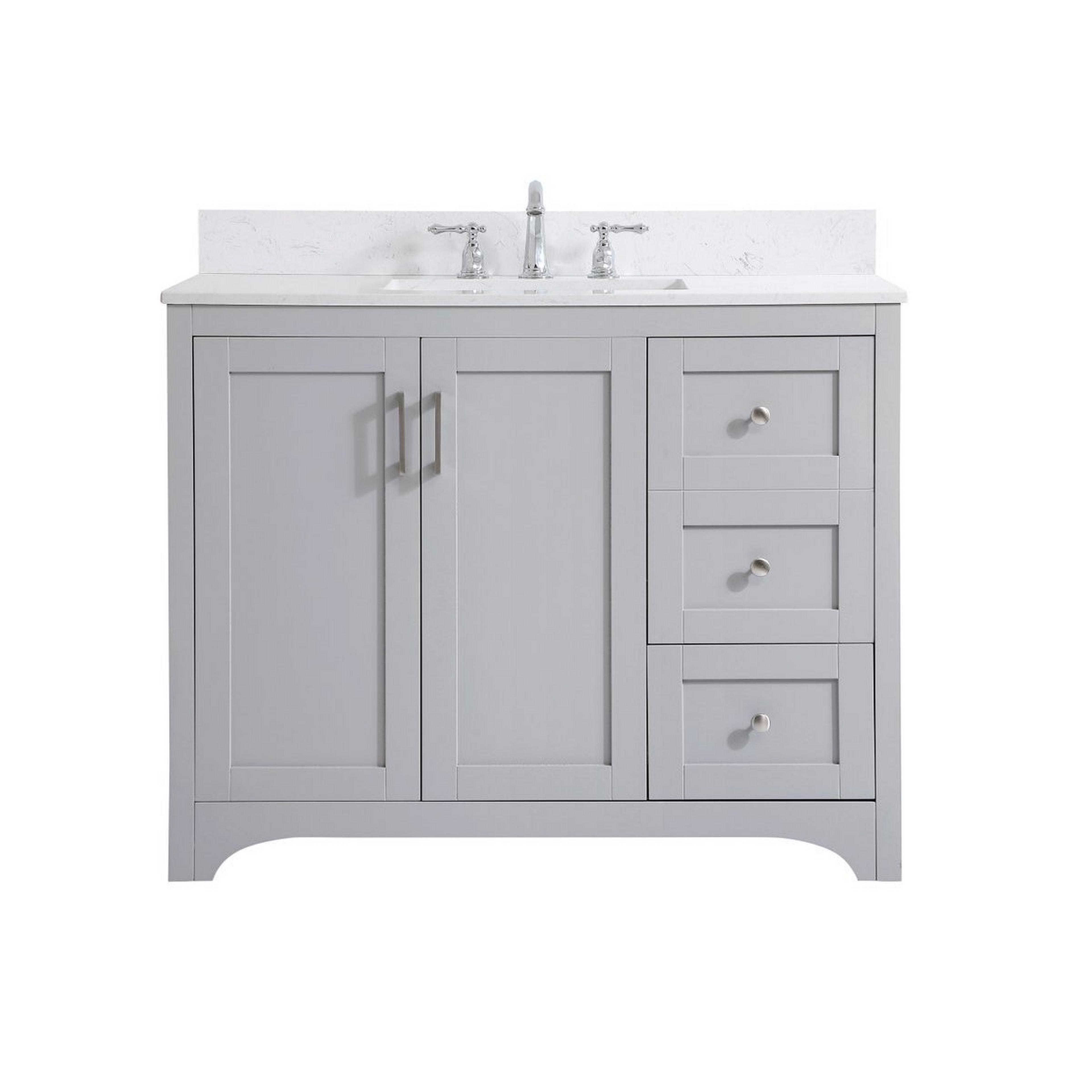 A Bangor 42" Vanity with Gray / Calacatta Quartz / Brushed Nickel Hardware color