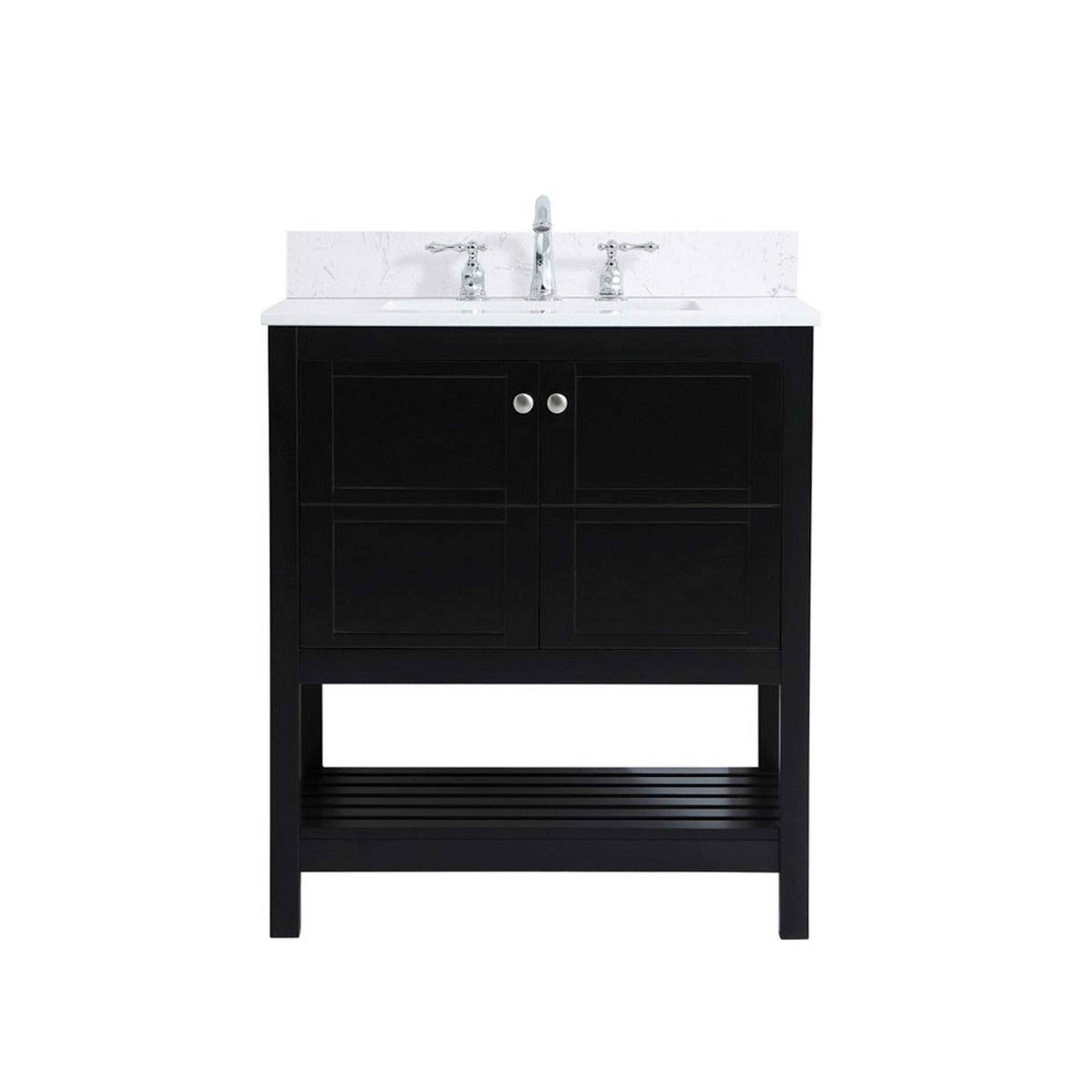 A Klara 30" Vanity with Black / Calacatta Quartz / Brushed Nickel Hardware color