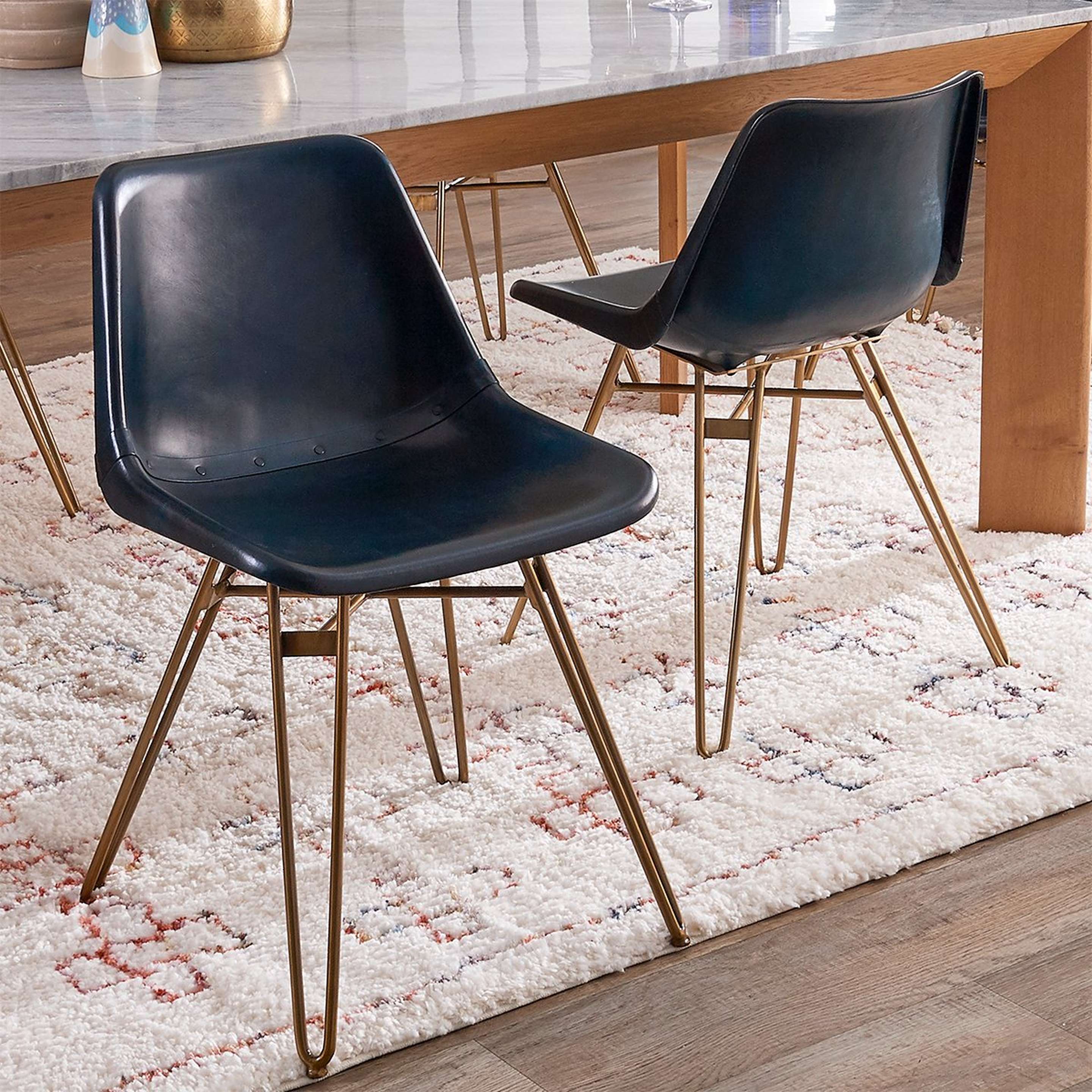 A Rez Dining Chair - Set of 2 with Teal Leather / Gold color