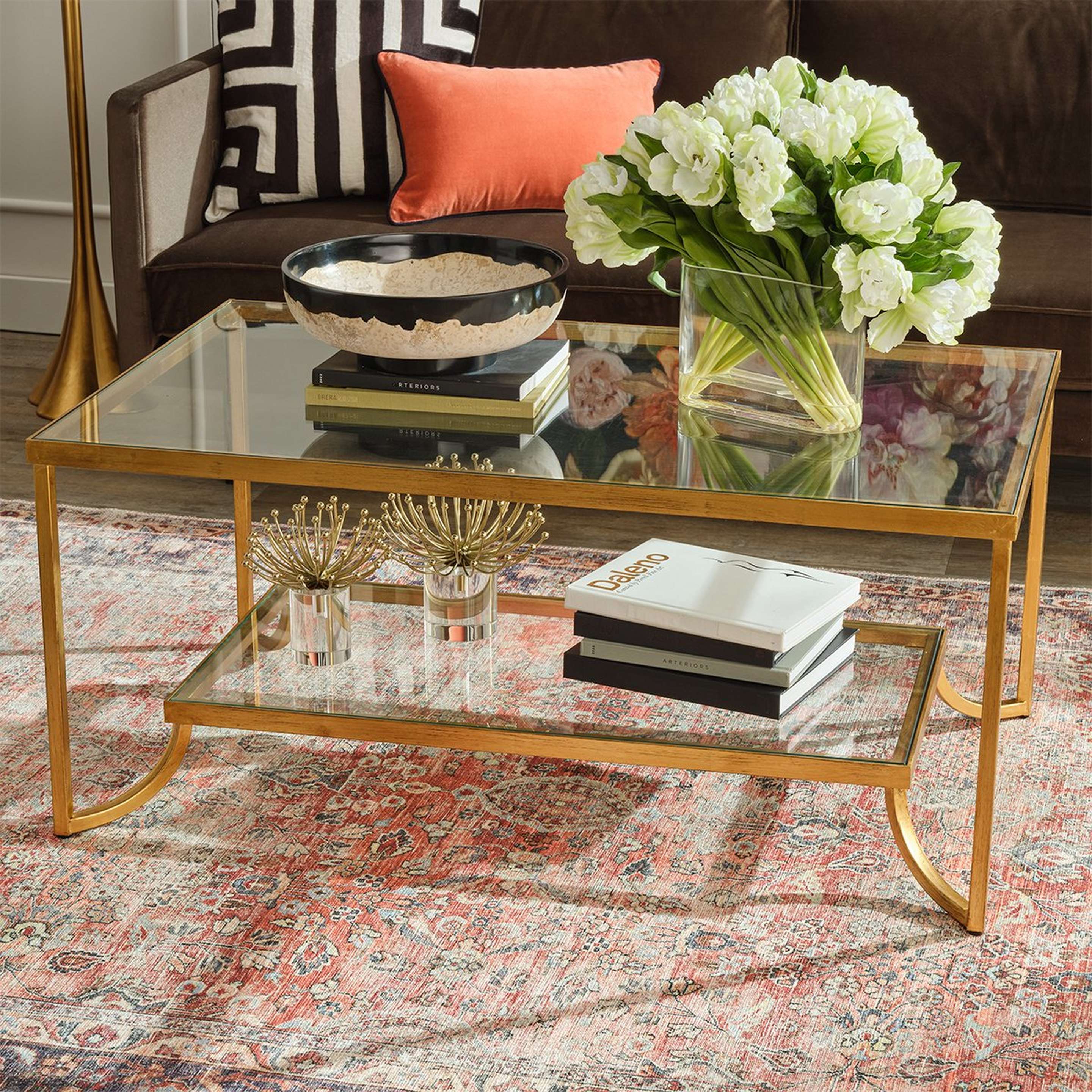 A Pera Coffee Table with Gold / Clear Glass color