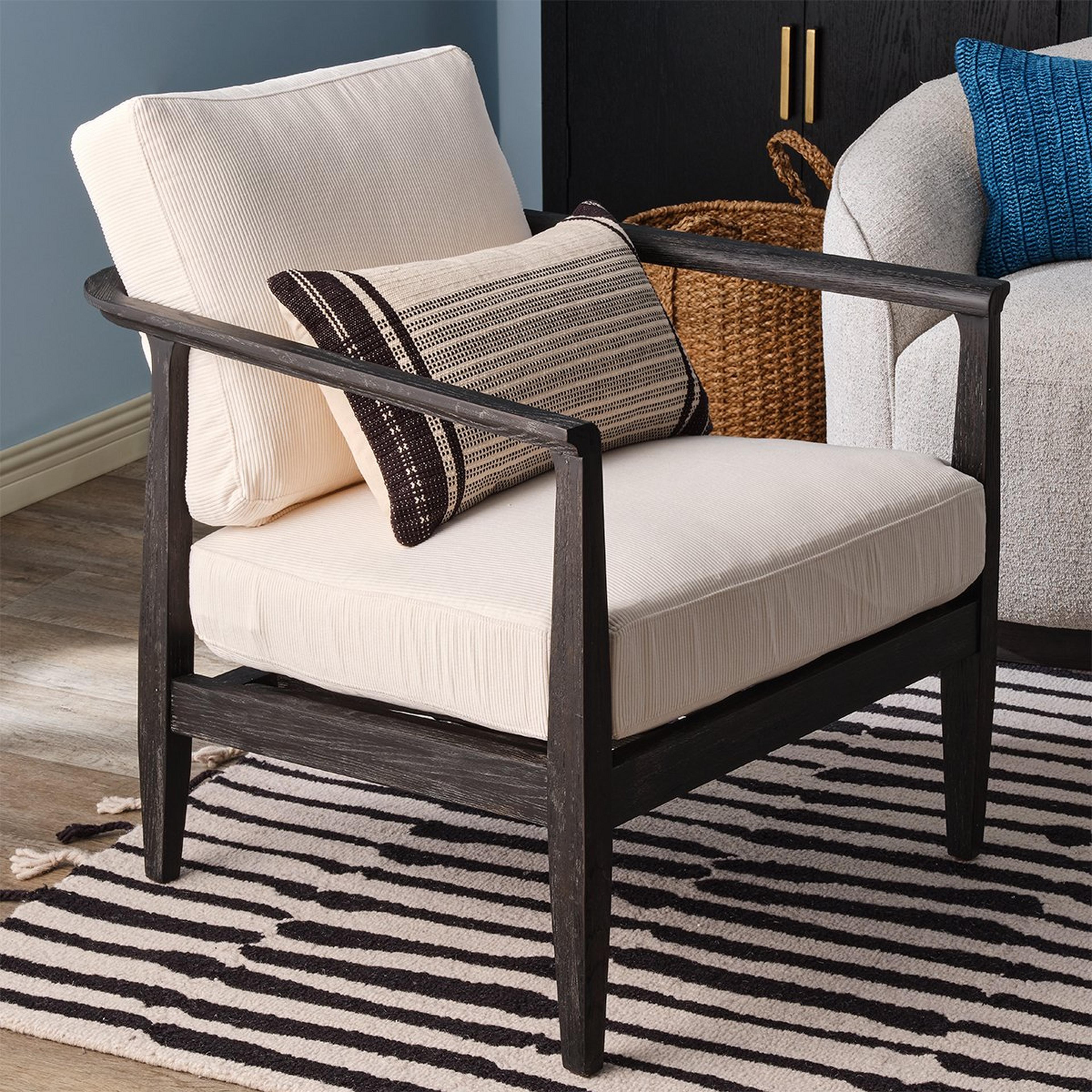 A Seri Accent Chair with White Upholstery / Dark Espresso  color