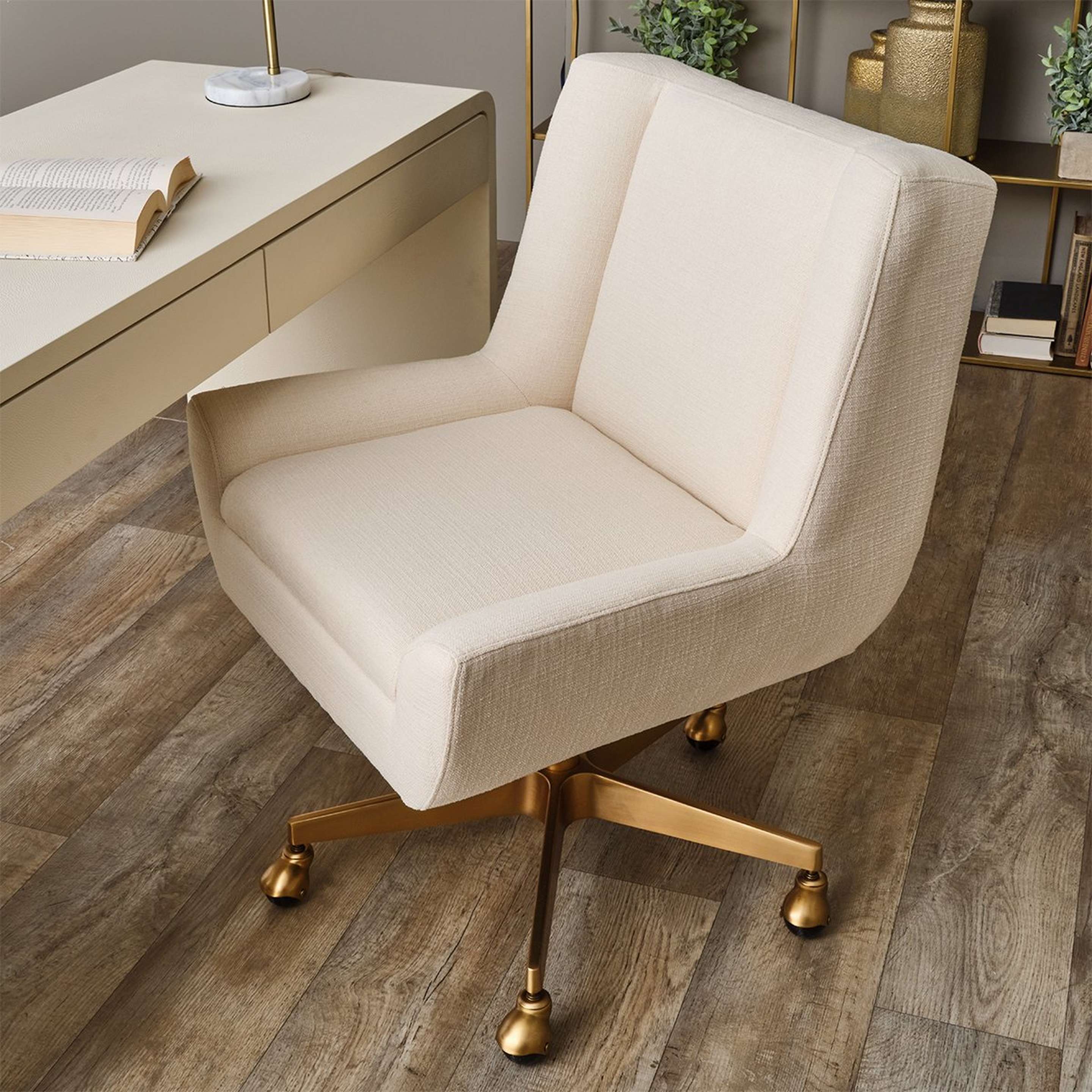 A Octavia Office Chair with Ivory Upholstery / Matte Gold color