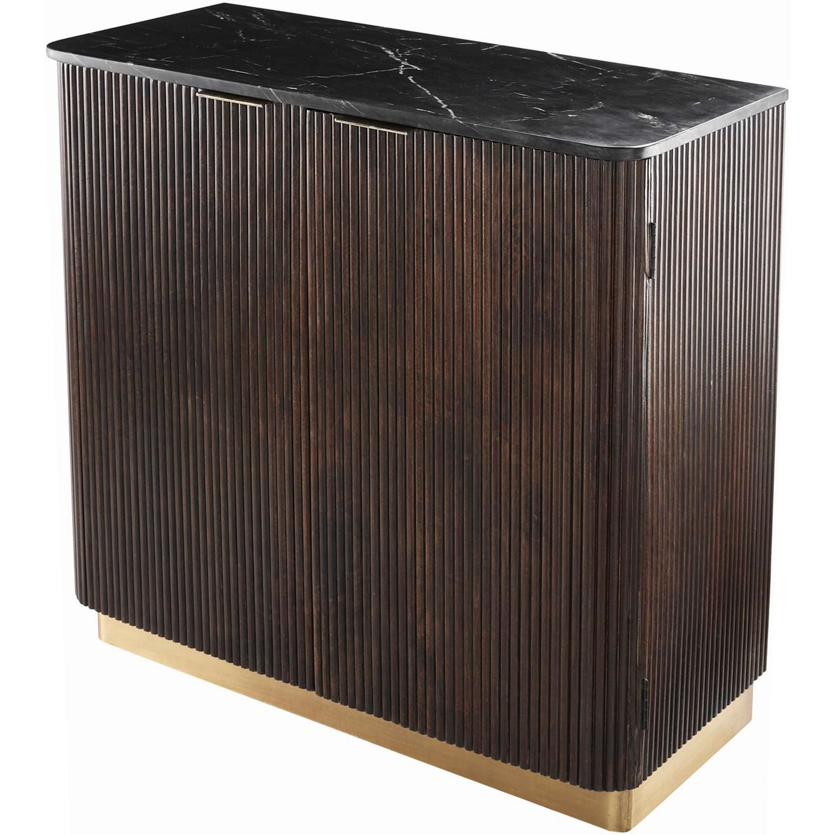 A Mooney Accent Cabinet with Dark Wood / Black / Gold color