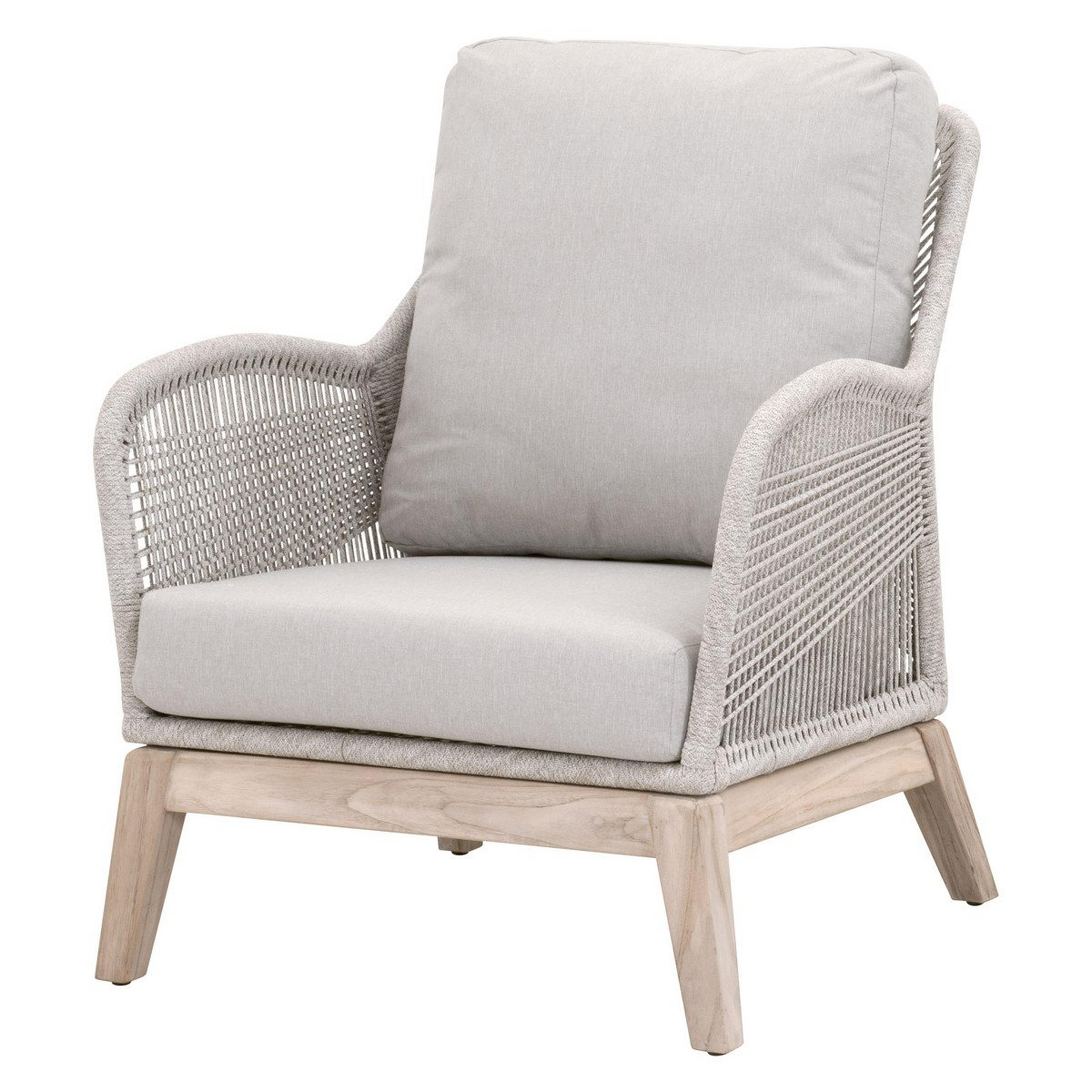 A Halyard Outdoor Lounge Chair with Taupe Rope / Taupe Upholstery / Gray Wash Wood color