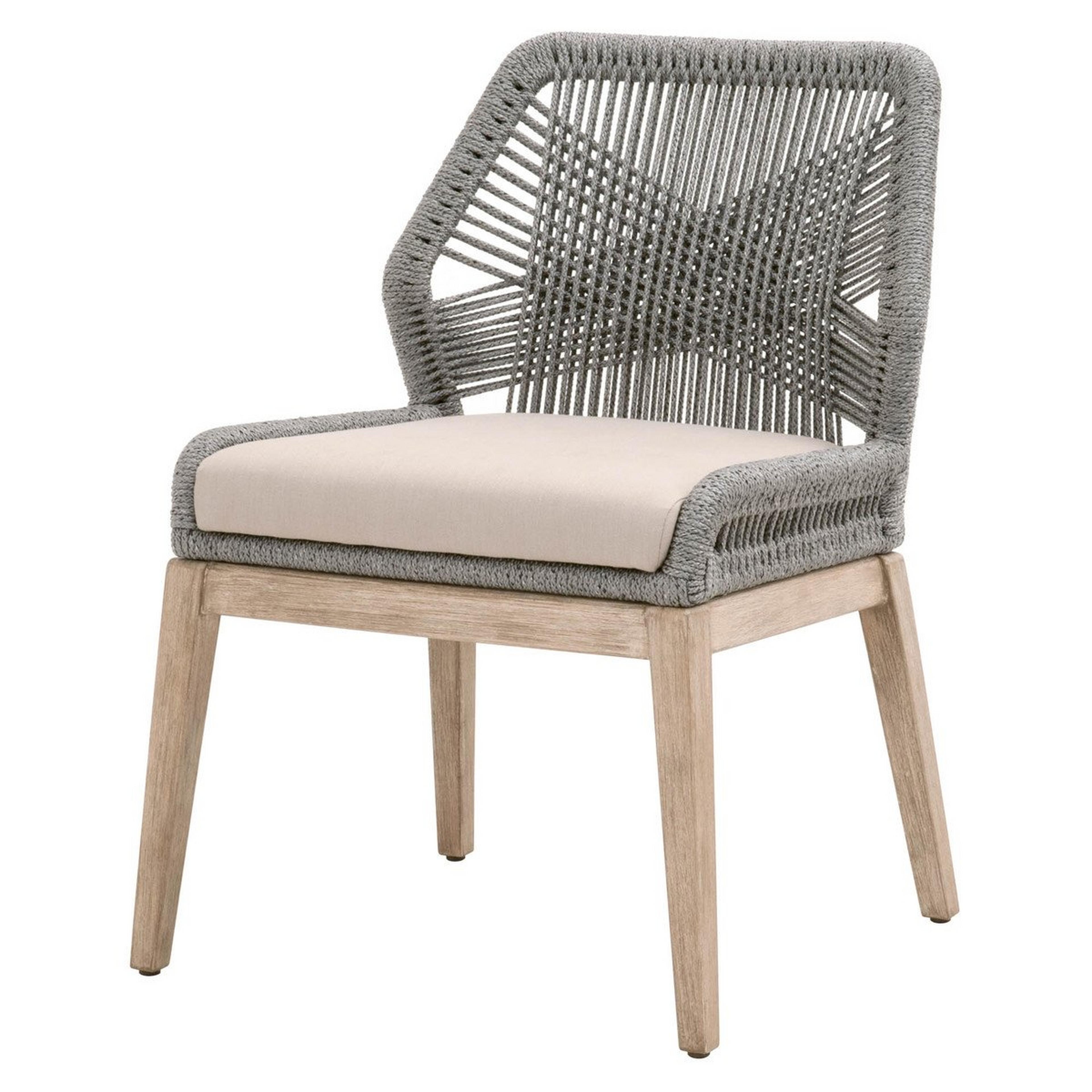 A Halyard Outdoor Dining Chair - Set of 2 with Gray Rope / Taupe Upholstery / Gray Teak color