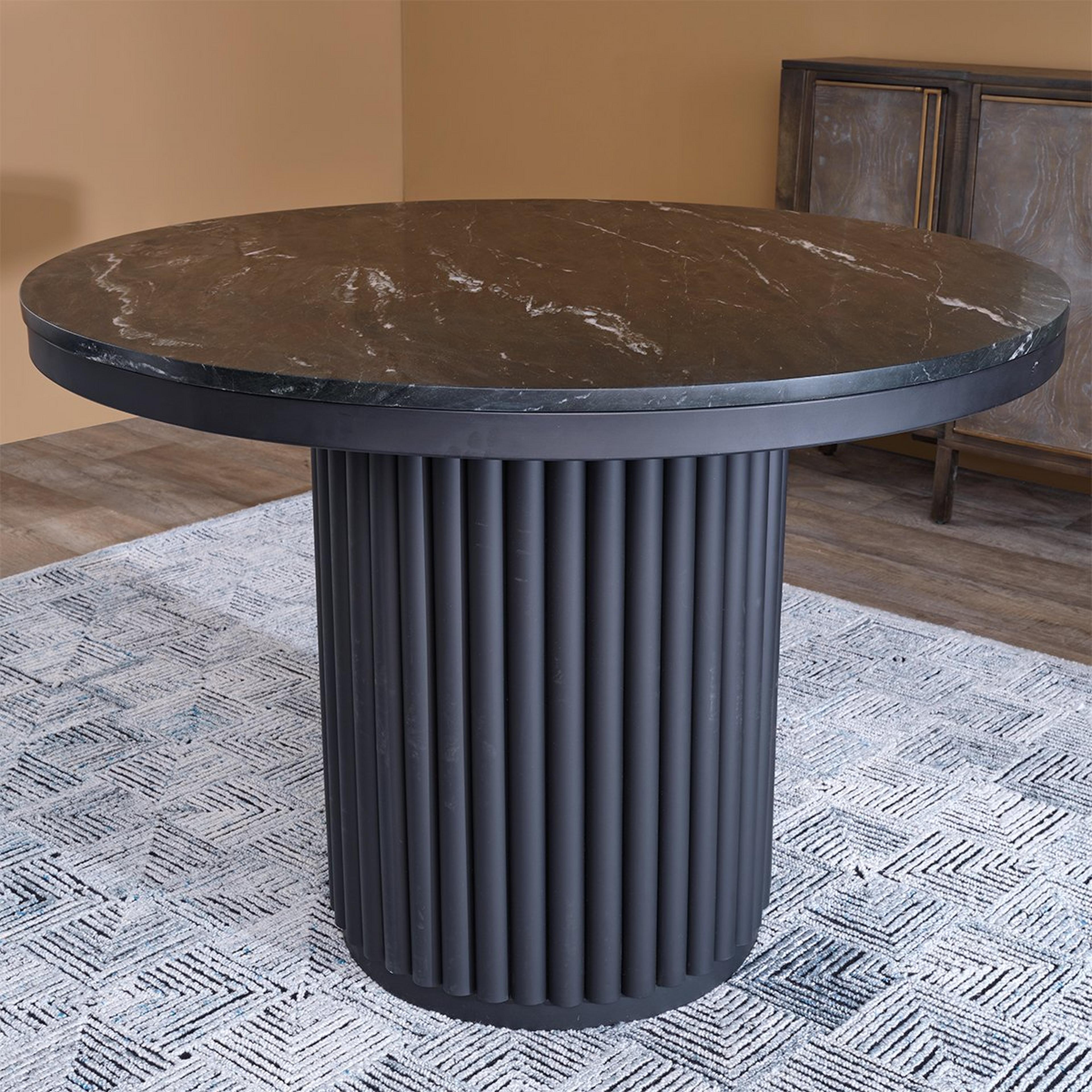 A Torre Dining Table with Black Marble / Black Metal  color