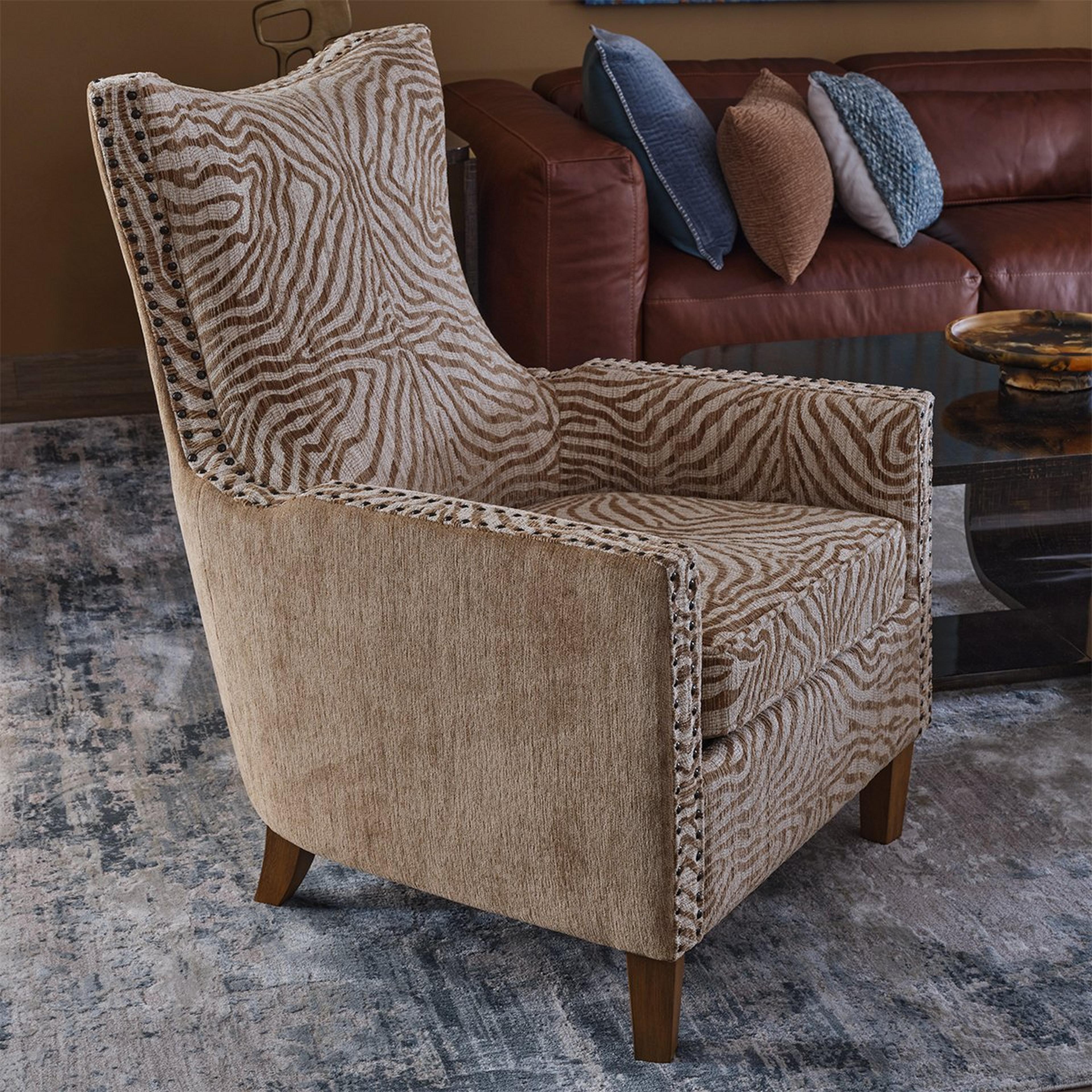 A Tabi Armchair with Tan Upholstery / Beige Upholstery / Natural Weathered Wood color