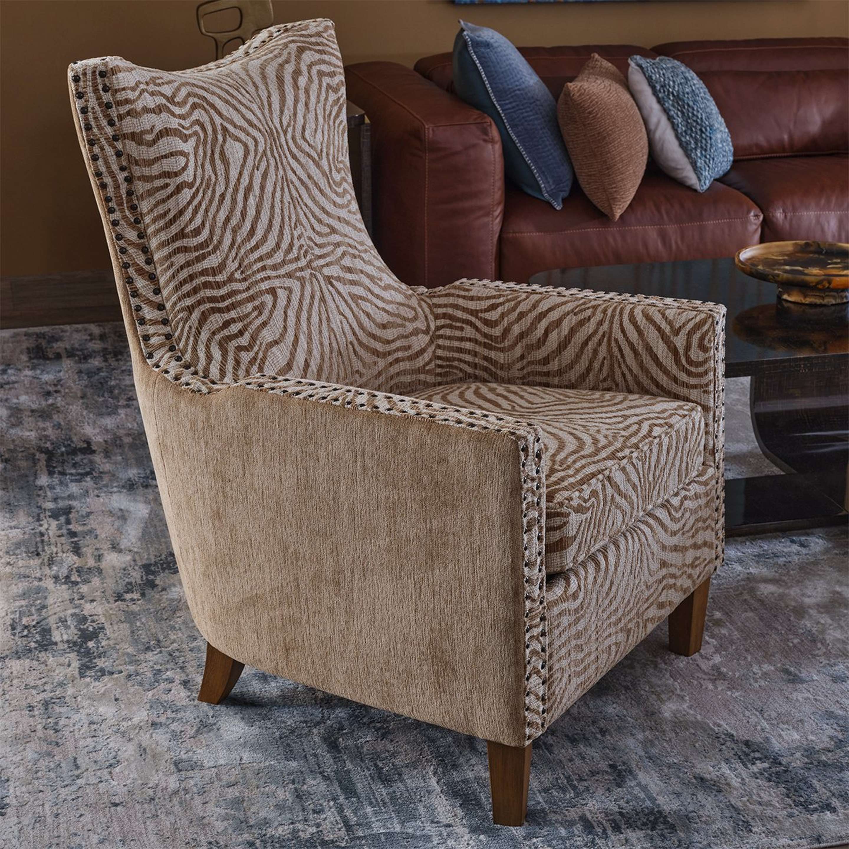 A Tabi Armchair with Tan Upholstery / Beige Upholstery / Natural Weathered Wood color
