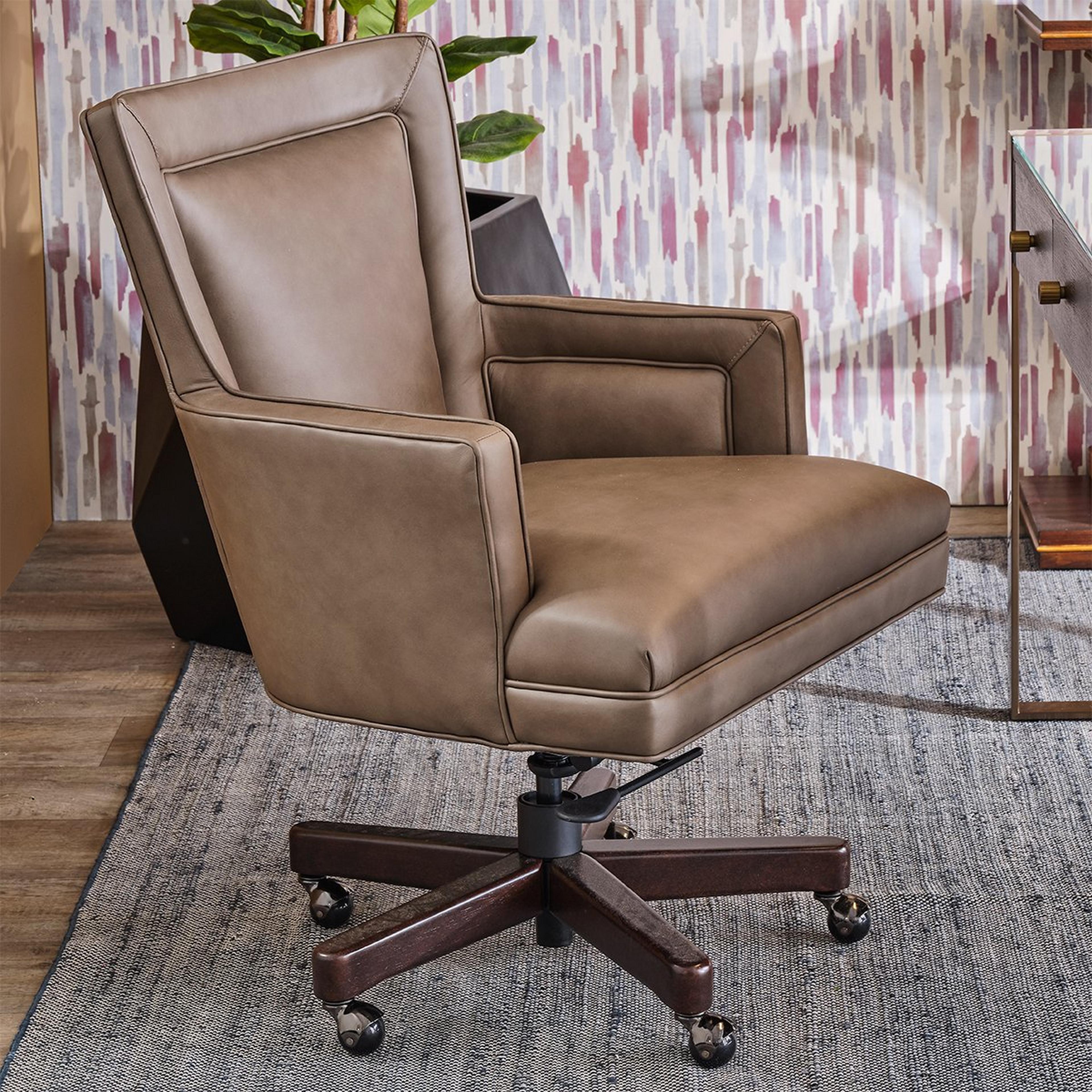 A Beatriz Office Chair with Brown Leather / Dark Wood  color