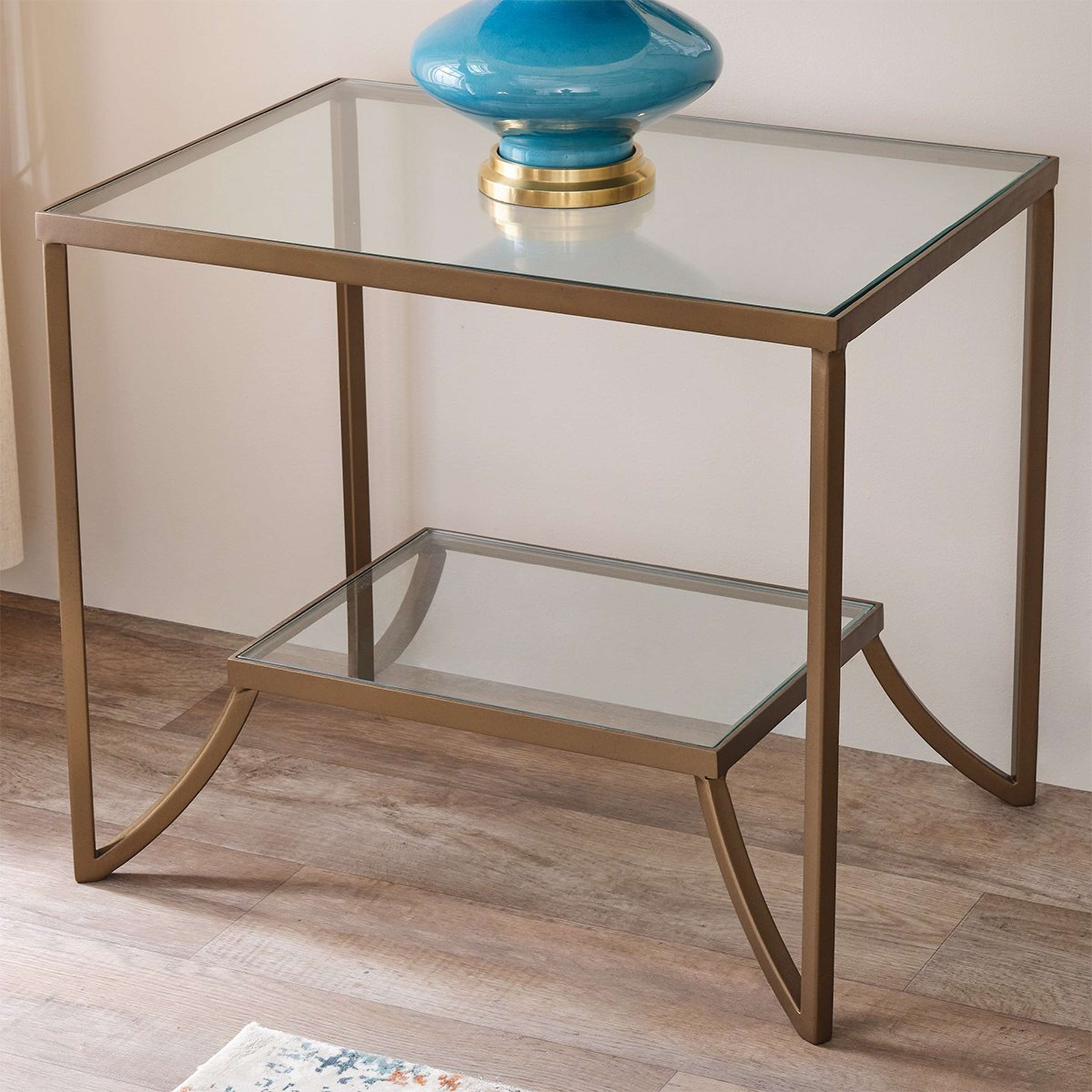 A Falcon Side Table with Antique Gold / Clear Glass color