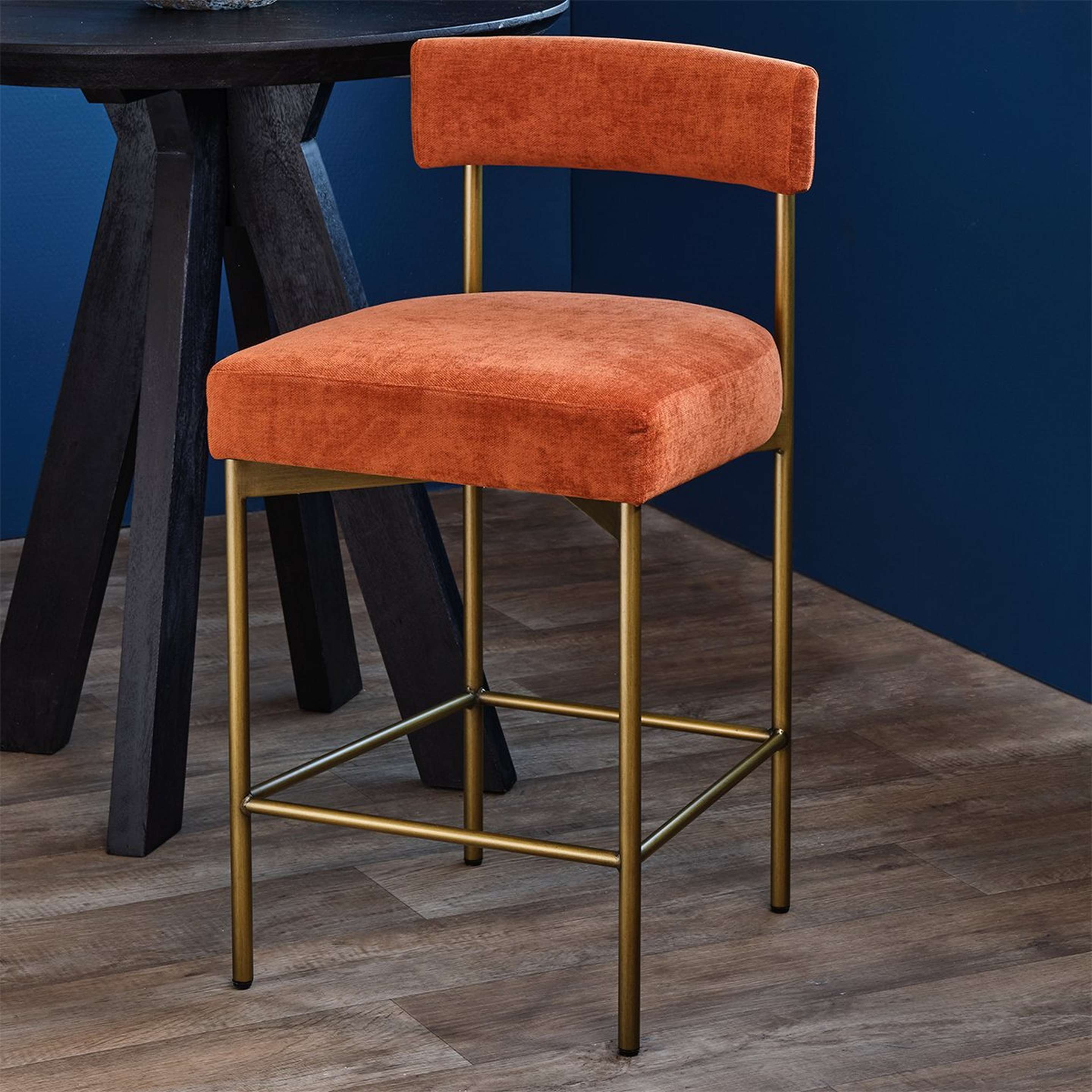 A Cordoba Counter Stool with Rust Upholstery / Antique Brass color