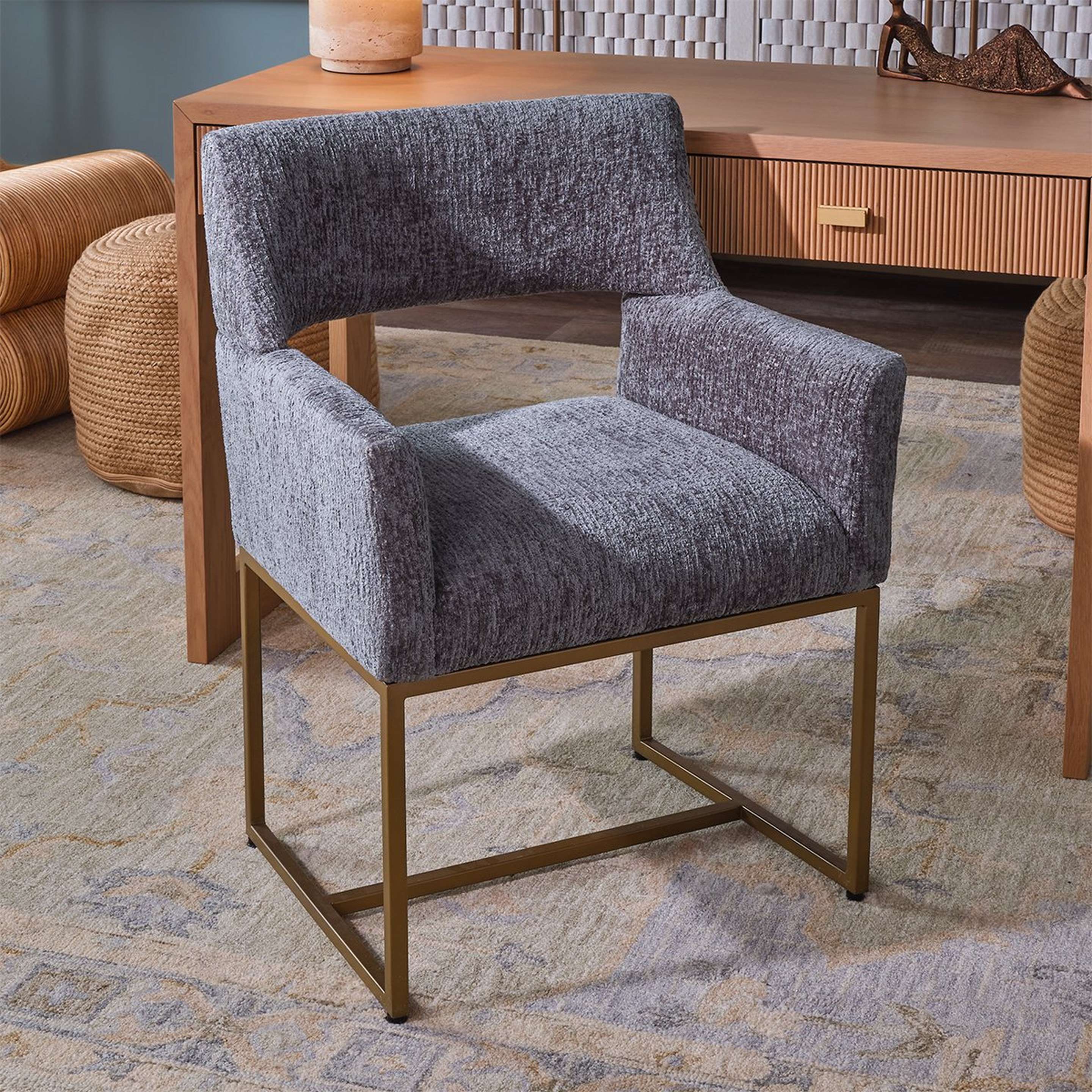 A Domenikos Dining Chair with Teal Upholstery / Bronze Steel color