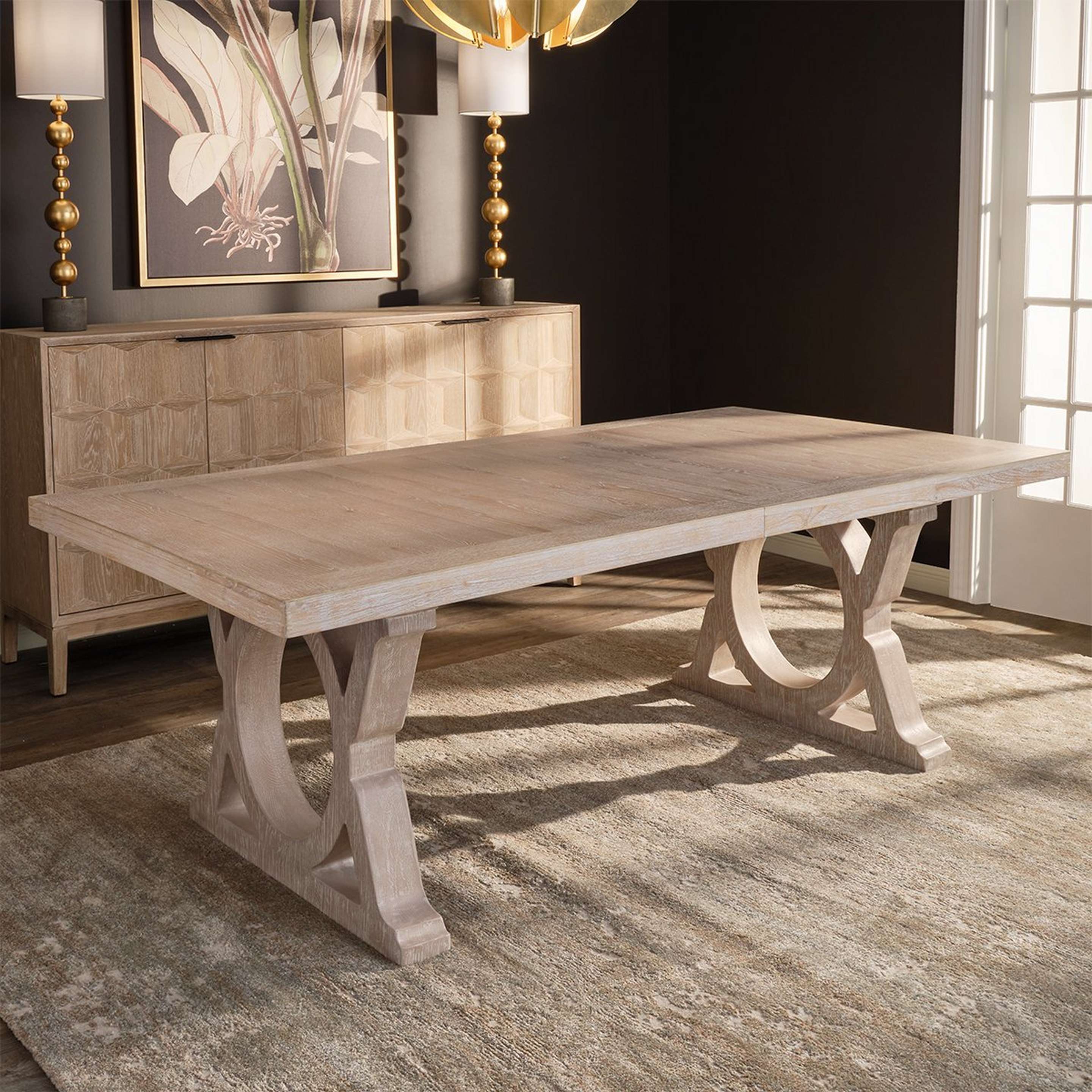 A Pender Dining Table with Whitewash Wood color