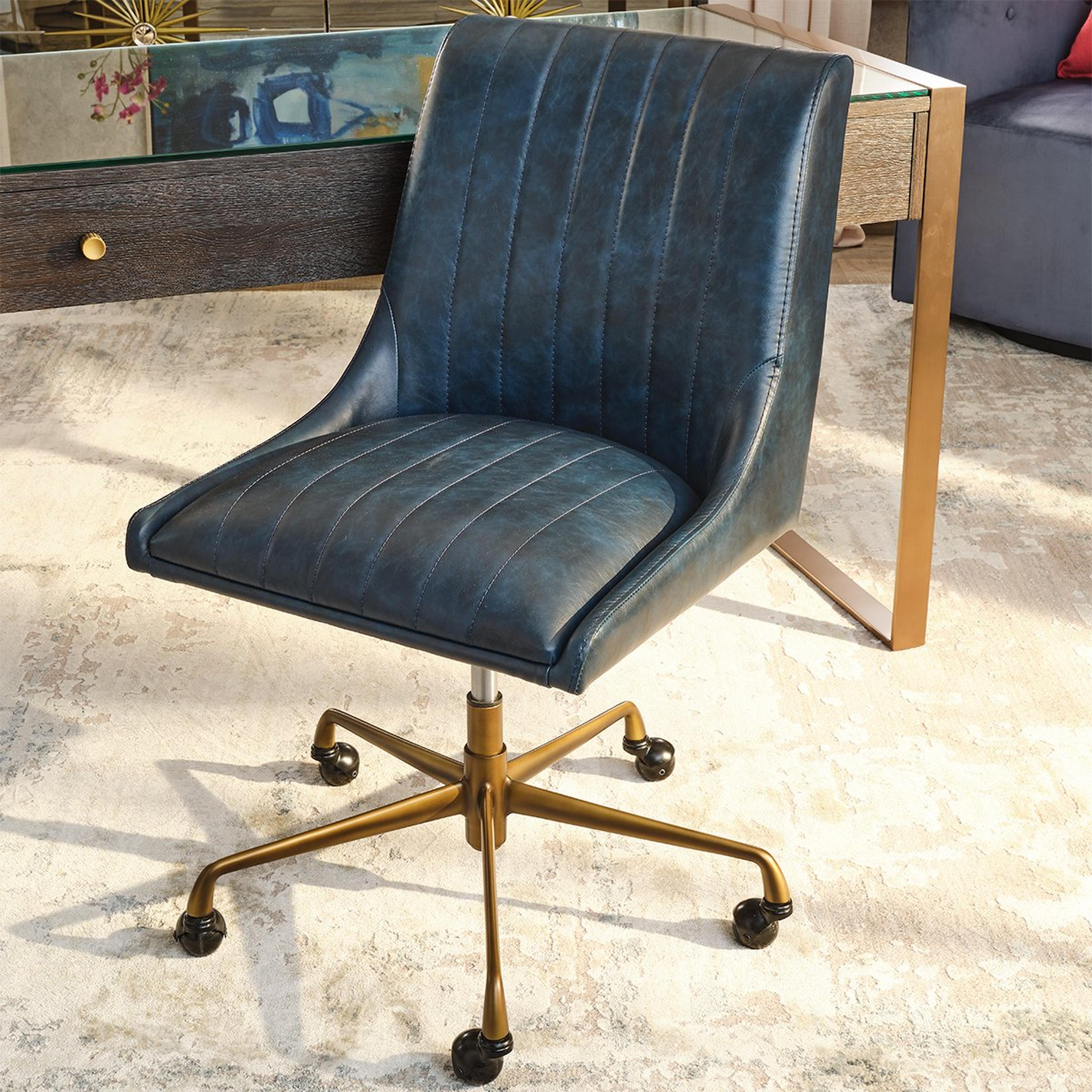 A Tista Office Chair with Blue Faux Leather Upholstery / Bronze color