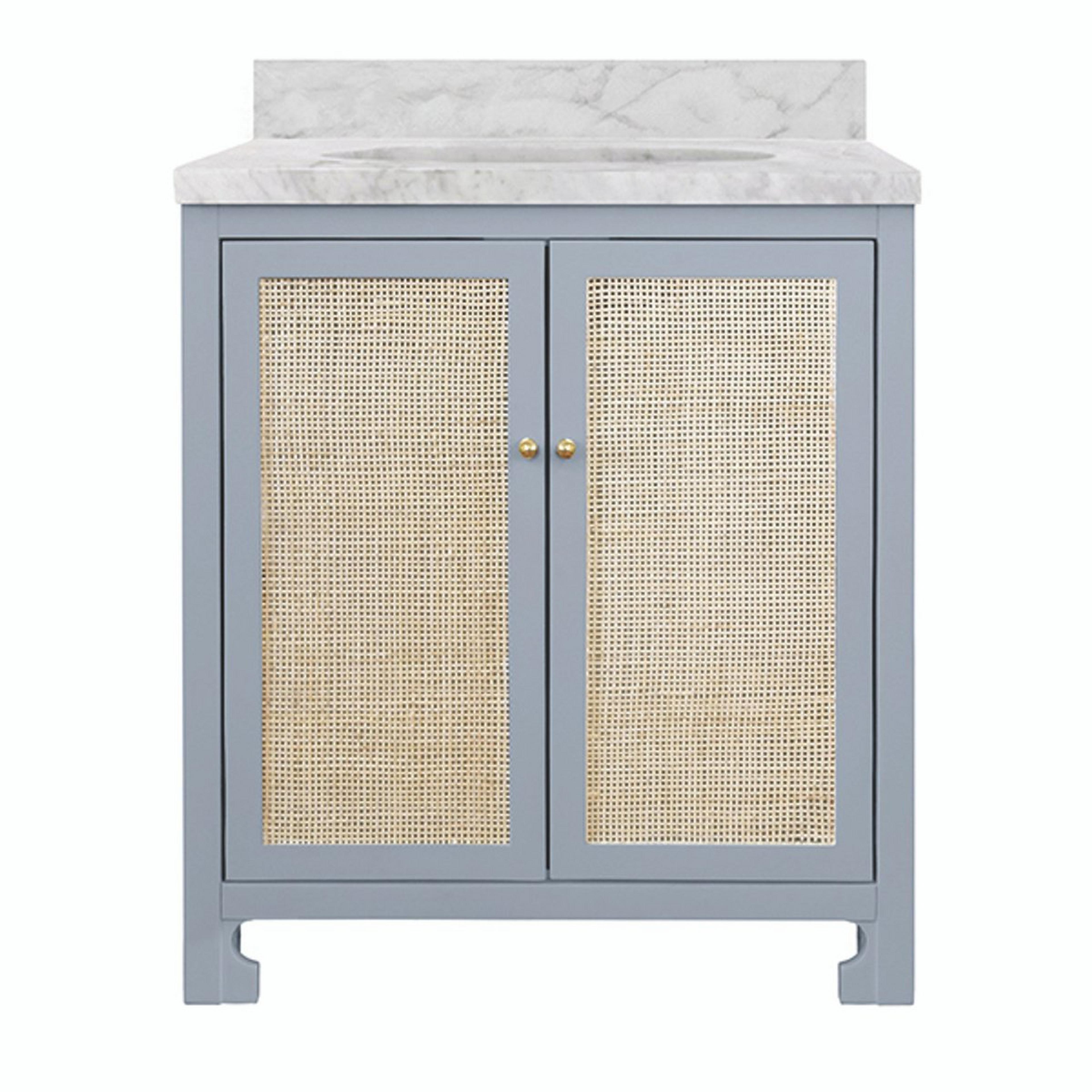A Stellin 31" Vanity with Blue / Natural / White Marble / Brass color