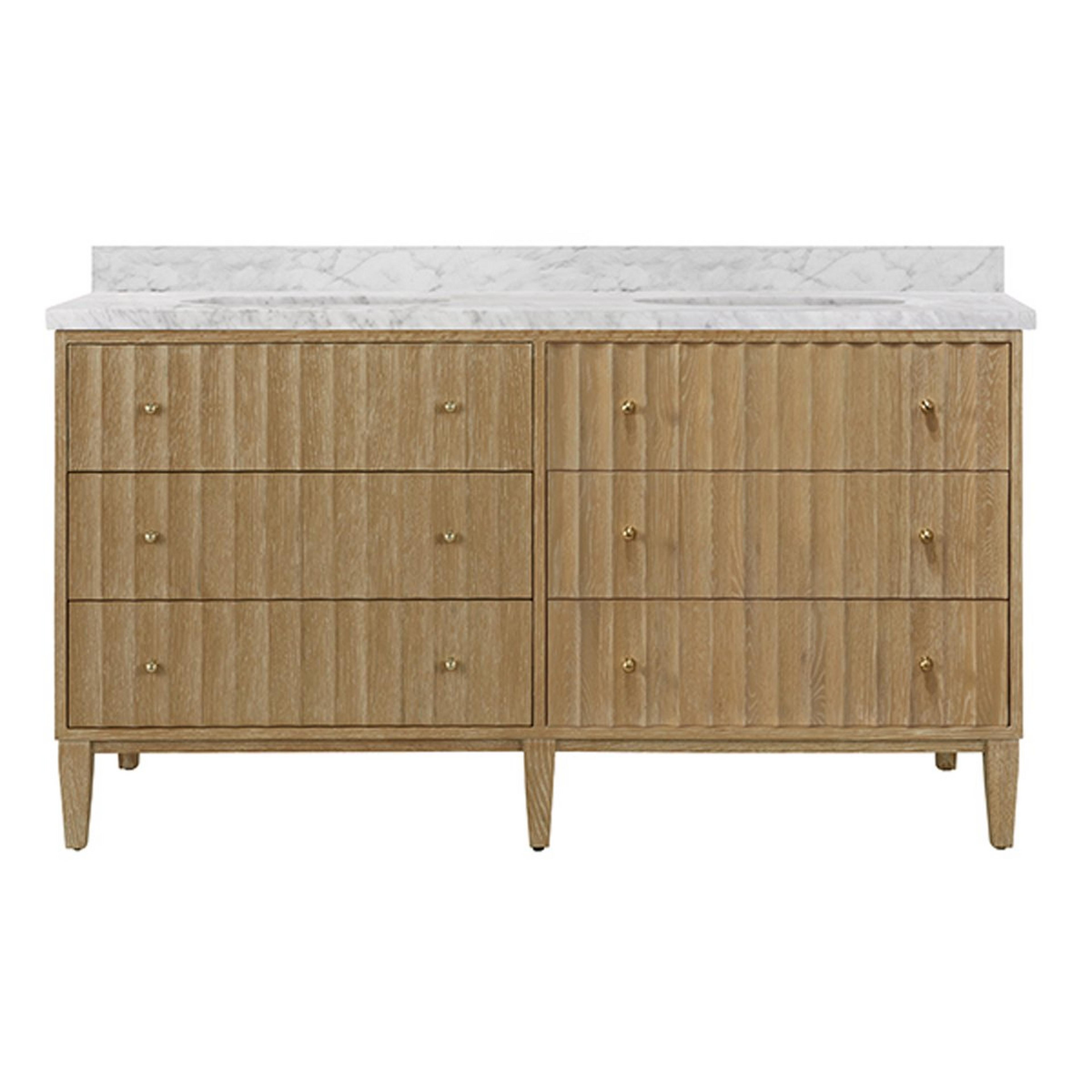 A Alstrom 60" Double Vanity with Natural Oak / White Marble color