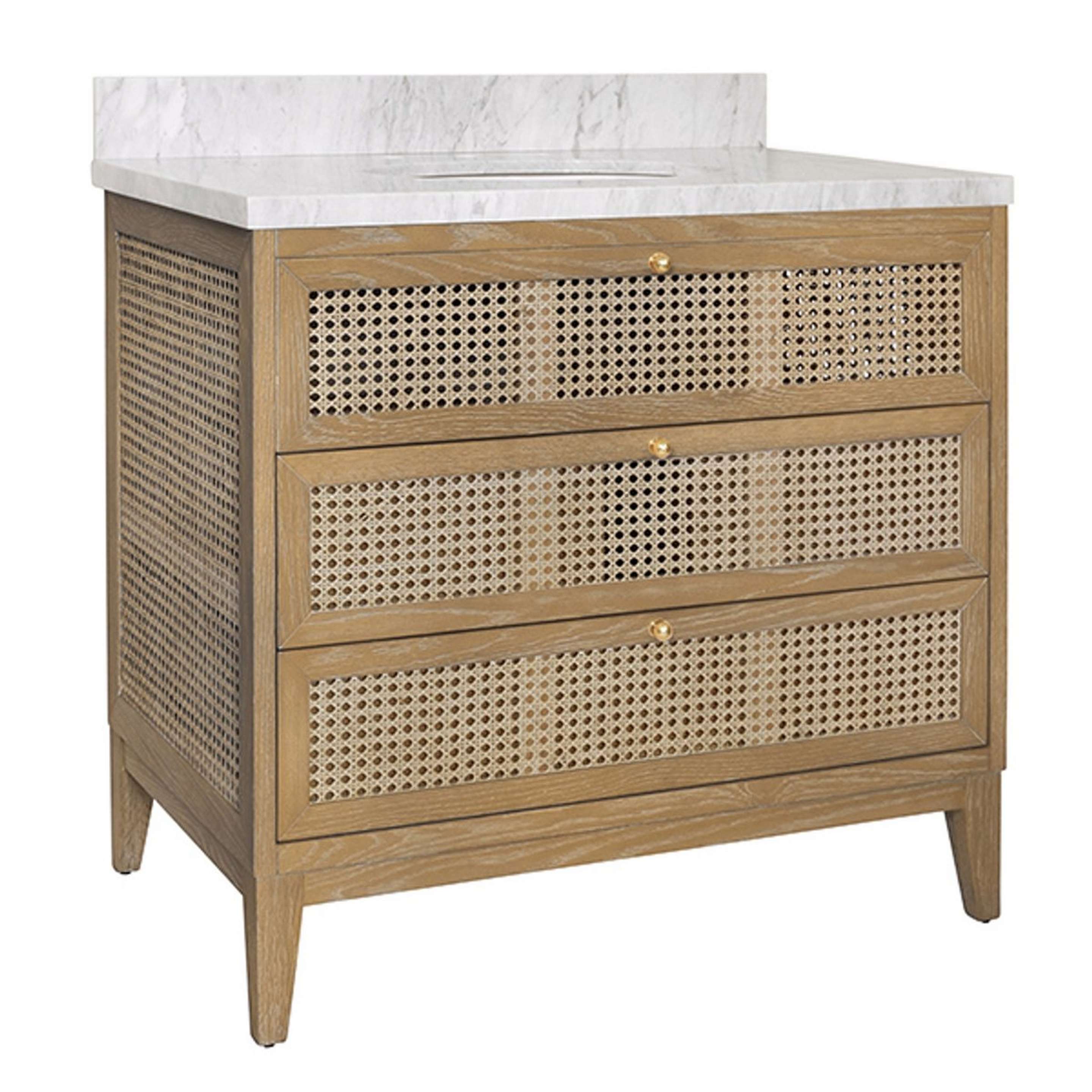 A Woodlief 37" Bath Vanity with Natural Oak / White Marble color