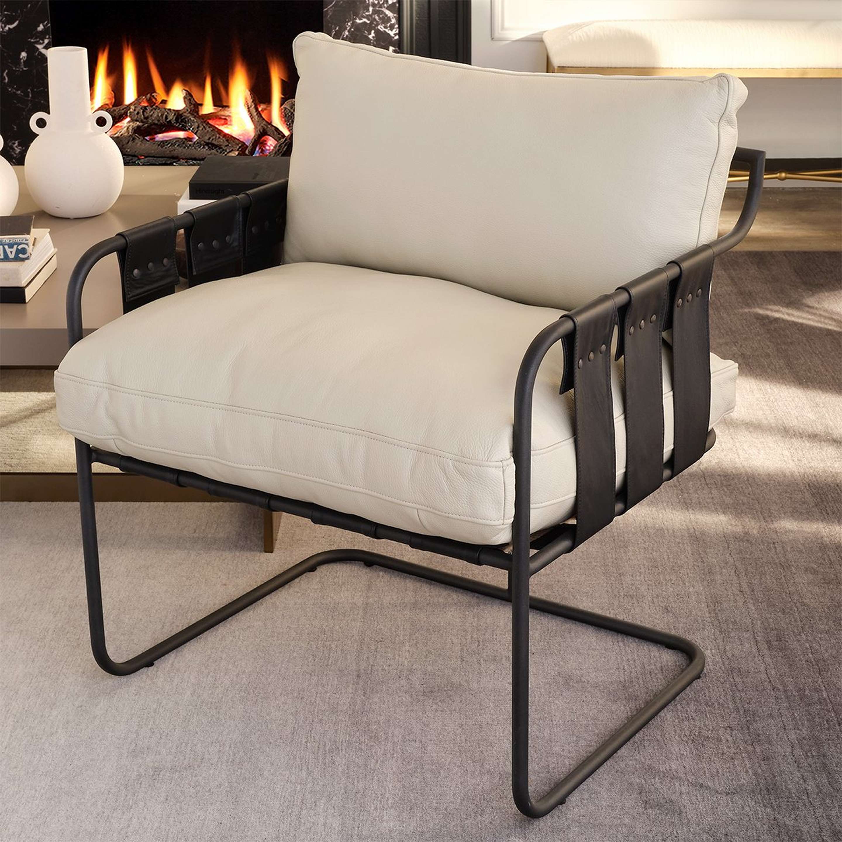 A Diego Accent Chair with Birch Leather / Black Leather / Black color