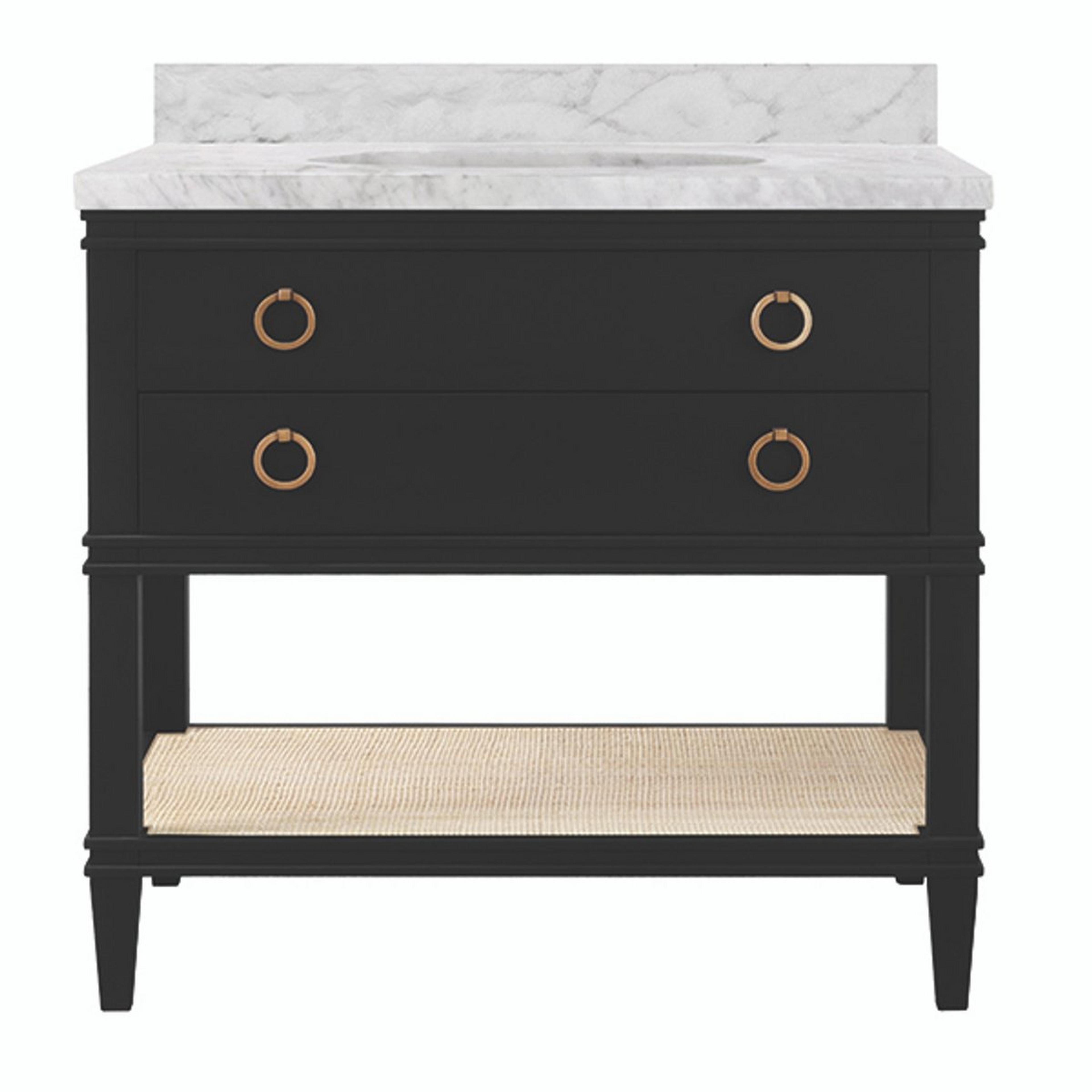 A Hartson 37" Vanity with Black / White Marble / Brass color