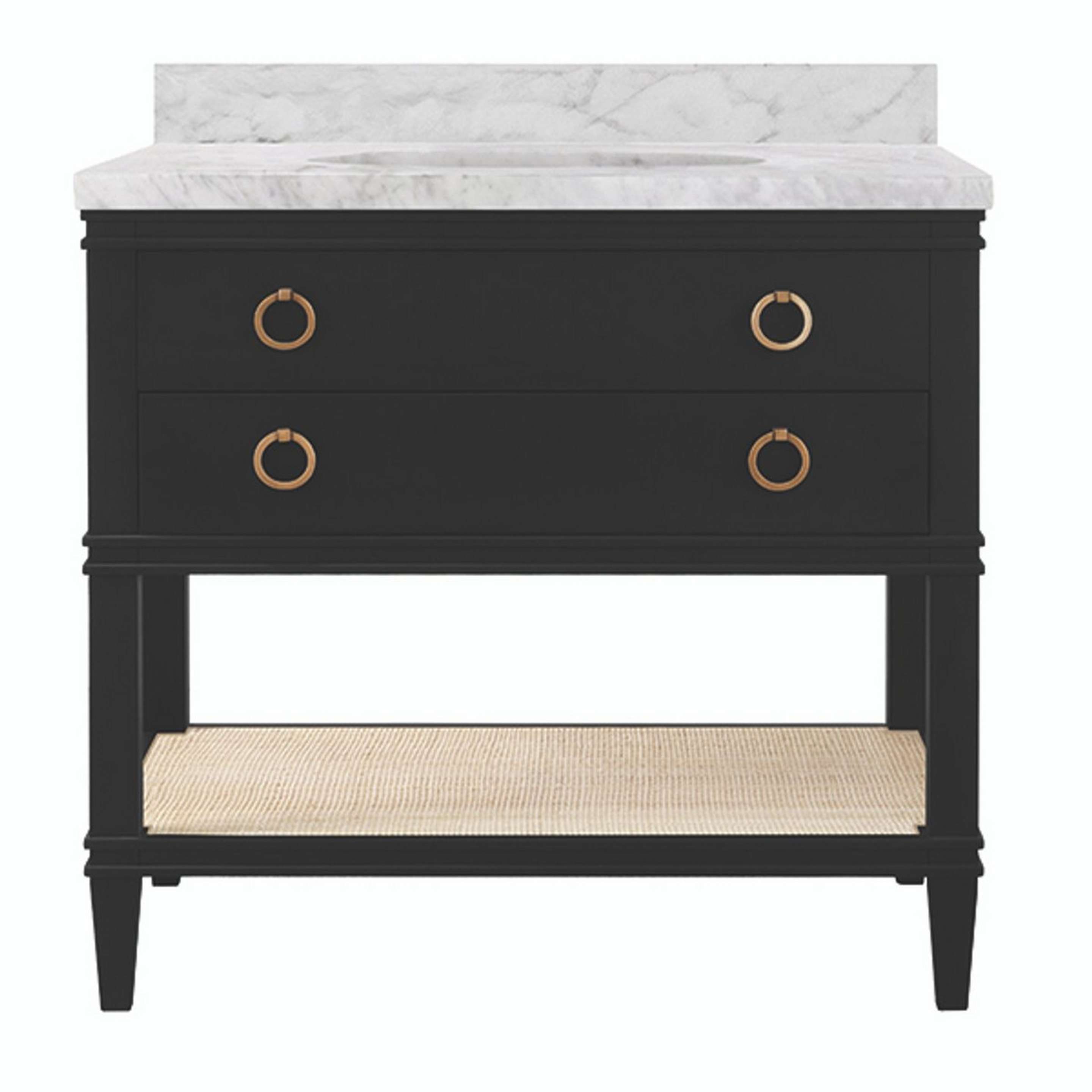 A Hartson 37" Bath Vanity with Black / White Marble / Brass color