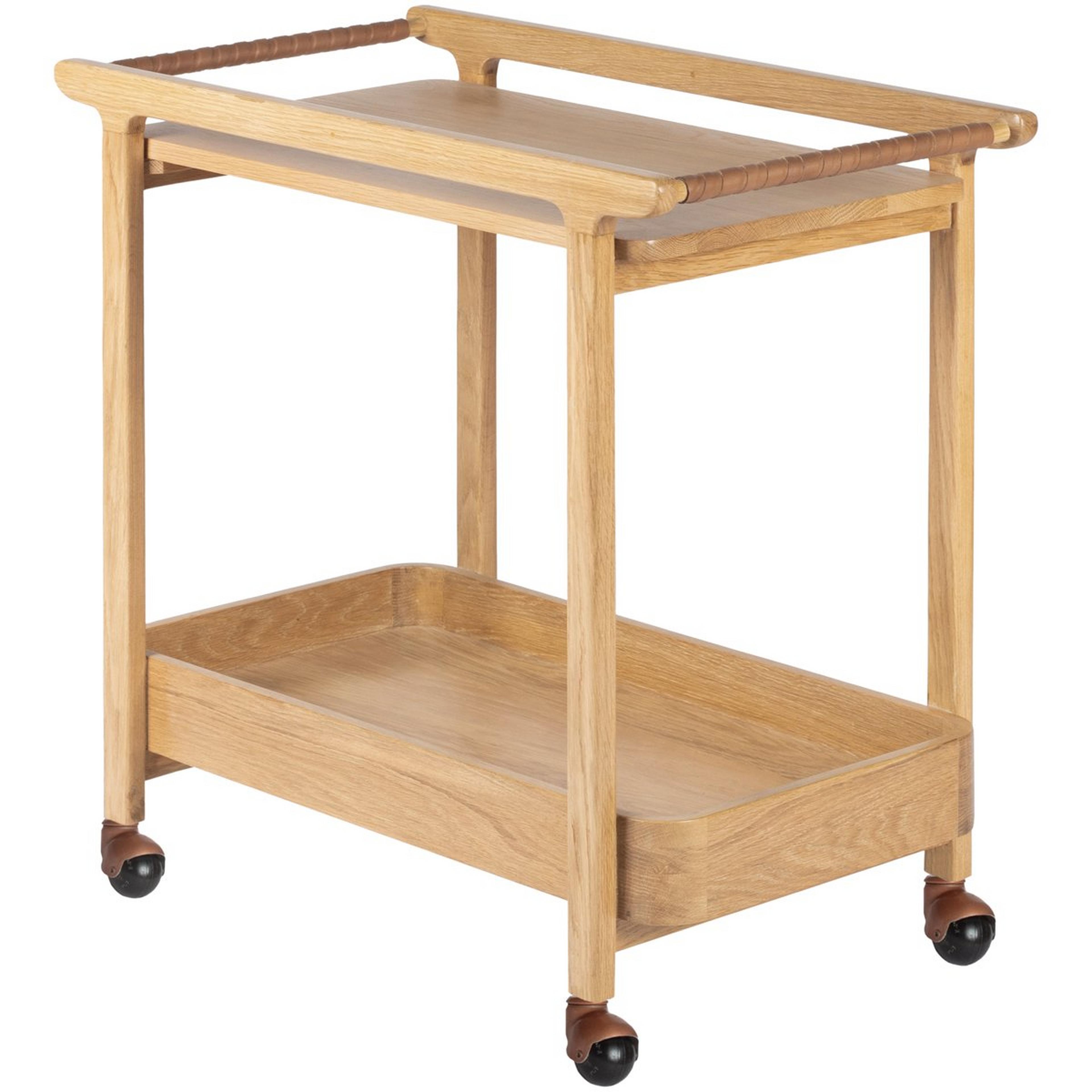 A Linden Bar Cart with Natural / Light Brown Leather / Bronze color
