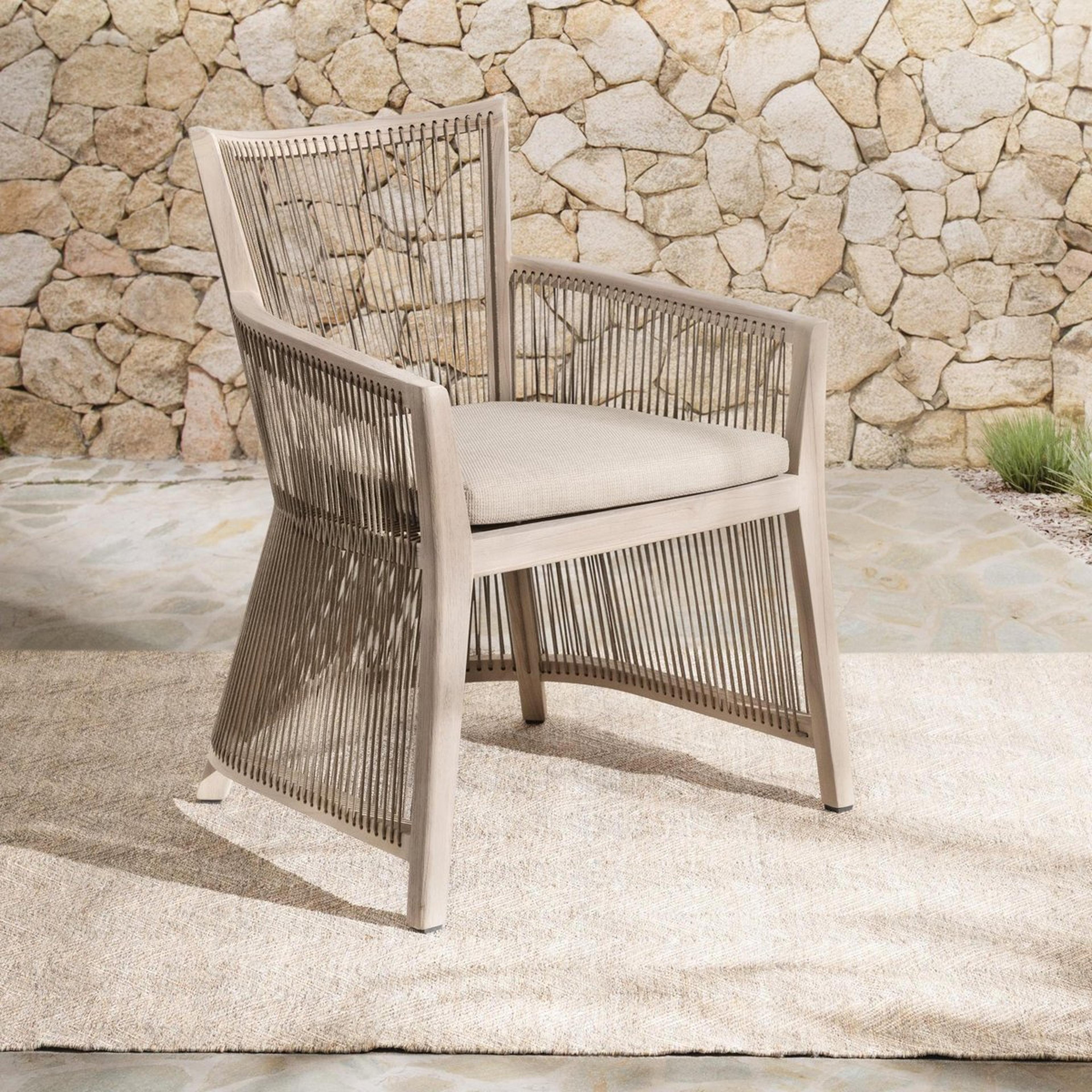 A Songbird Outdoor Accent Chair with Beige / Light Teak Wood color